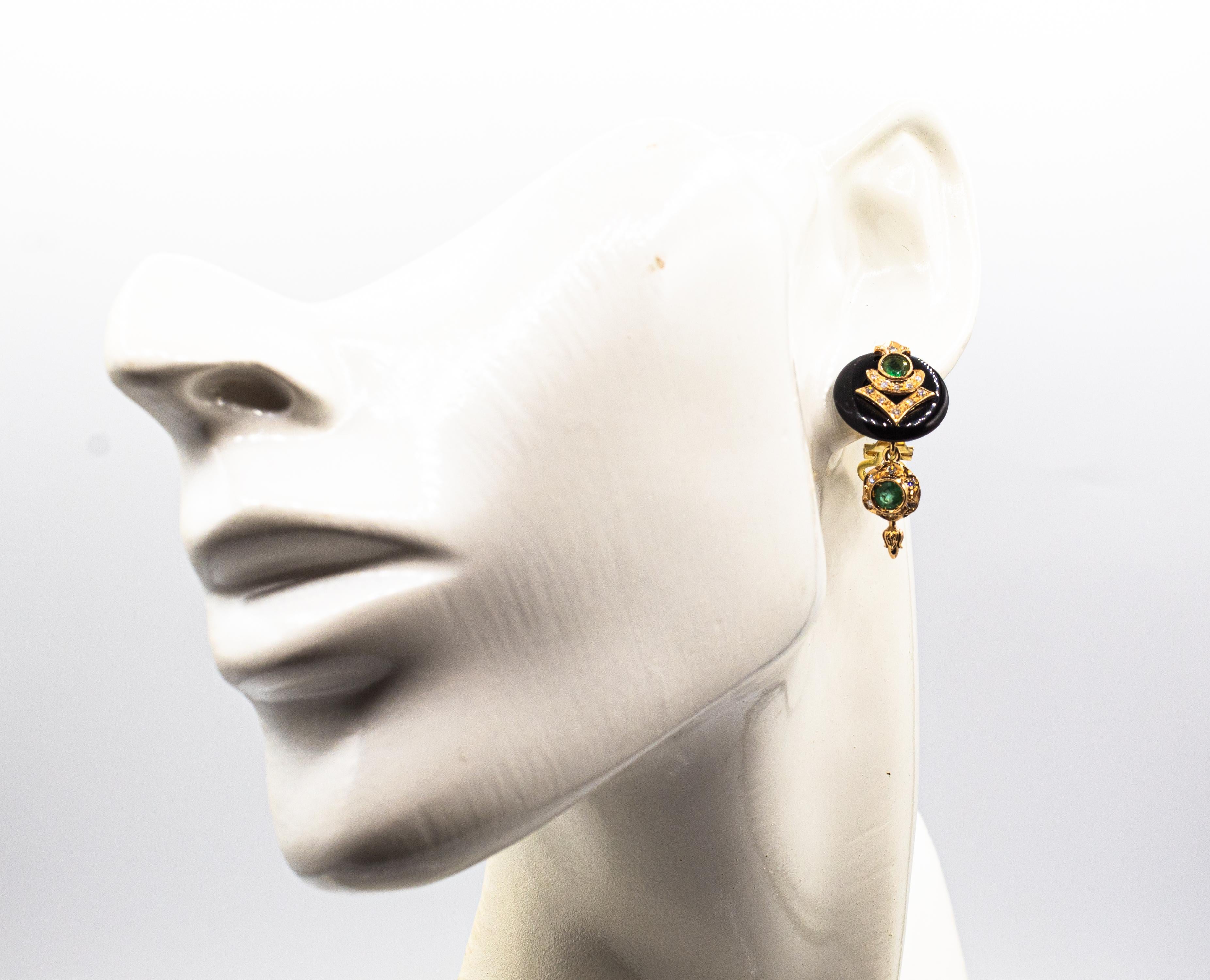 Art Deco Style White Diamond Emerald Handcut Onyx Yellow Gold Clip-On Earrings For Sale 5