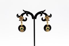 Art Deco Style White Diamond Emerald Handcut Onyx Yellow Gold Clip-On Earrings
