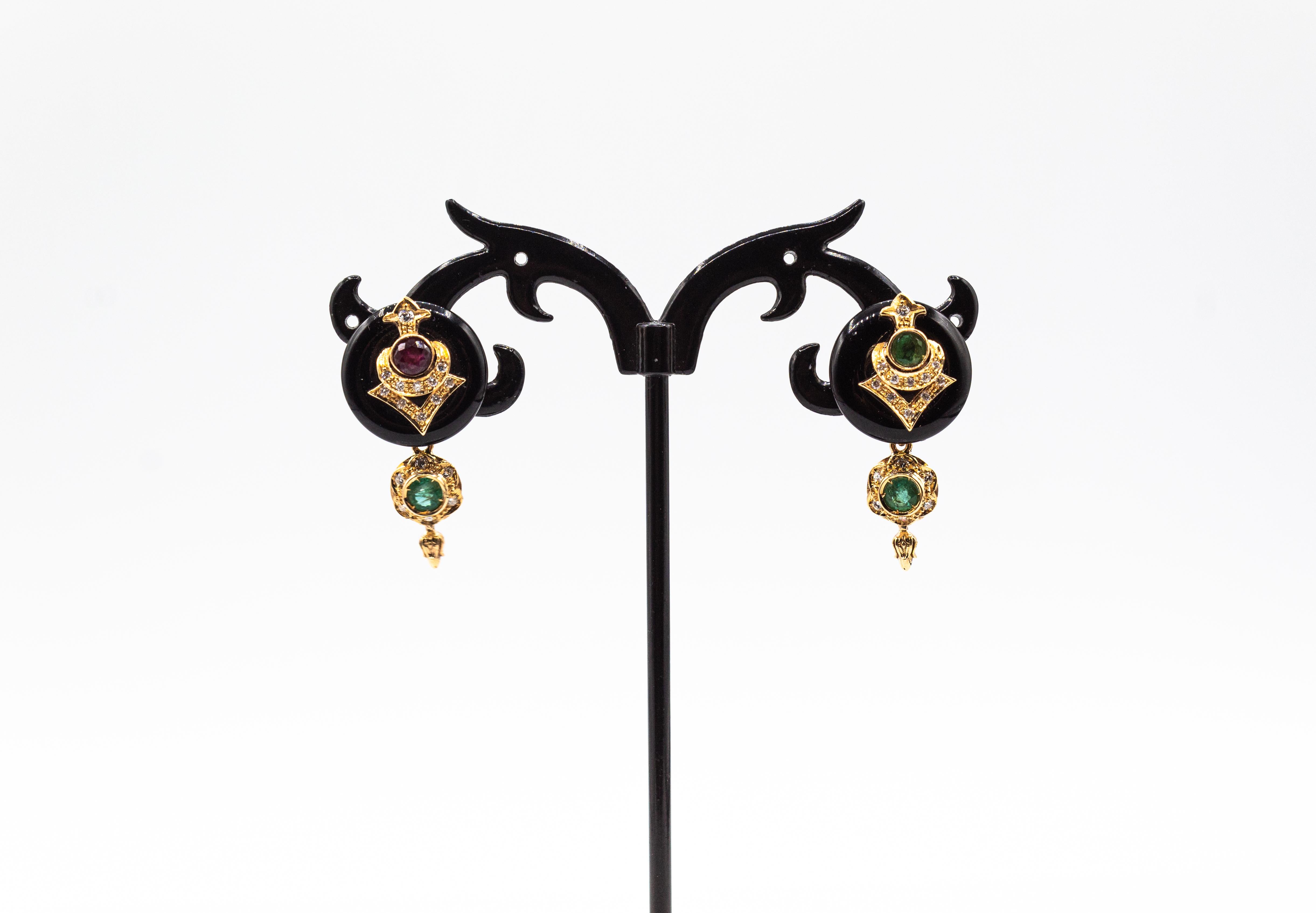 Art Deco Style White Diamond Emerald Handcut Onyx Yellow Gold Clip-On Earrings 3
