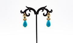 Pendientes de palanca de oro amarillo estilo art déco con diamante blanco esmeralda turquesa