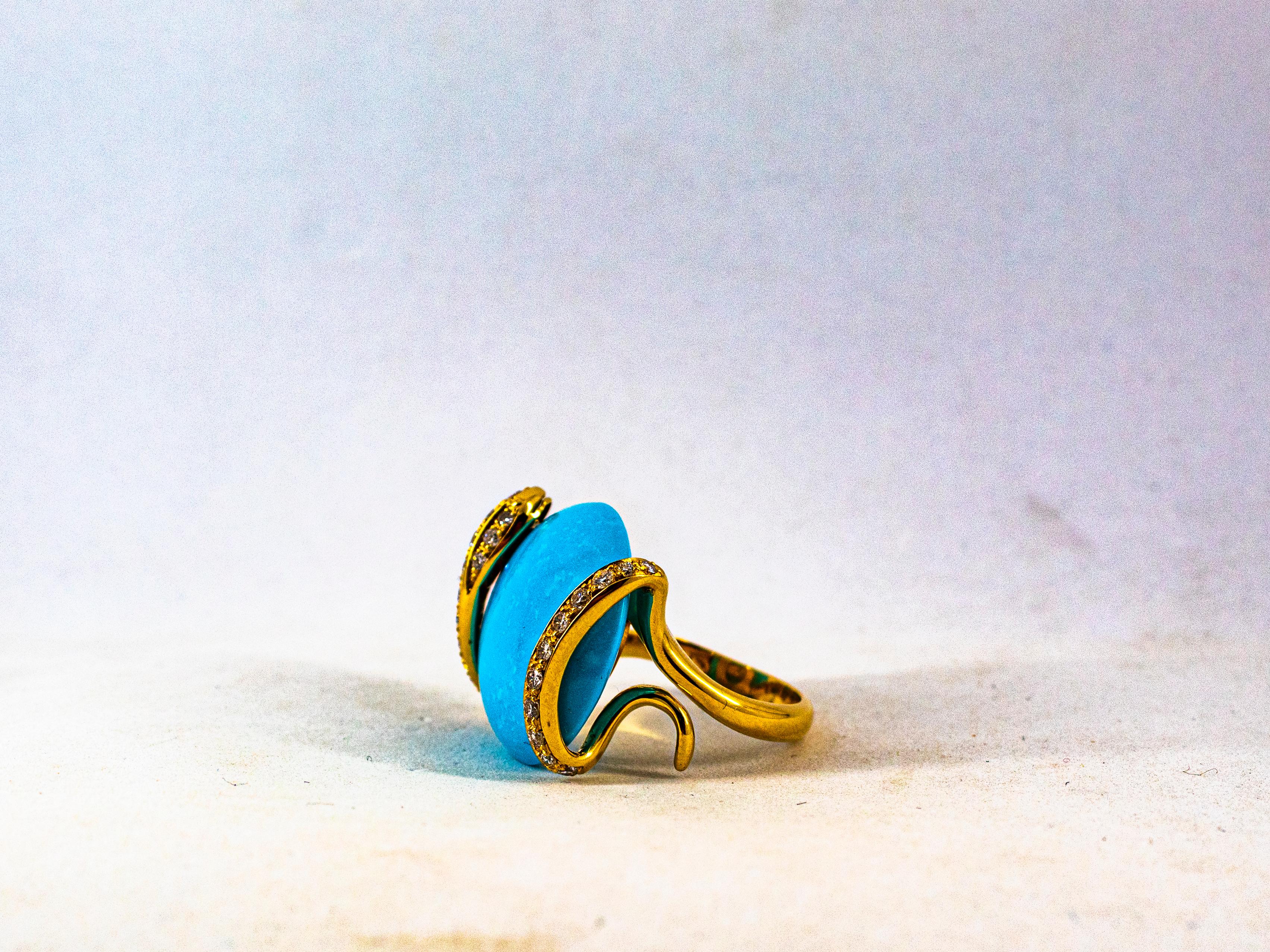 Art Deco Style White Diamond Handcut Turquoise Yellow Gold Cocktail 