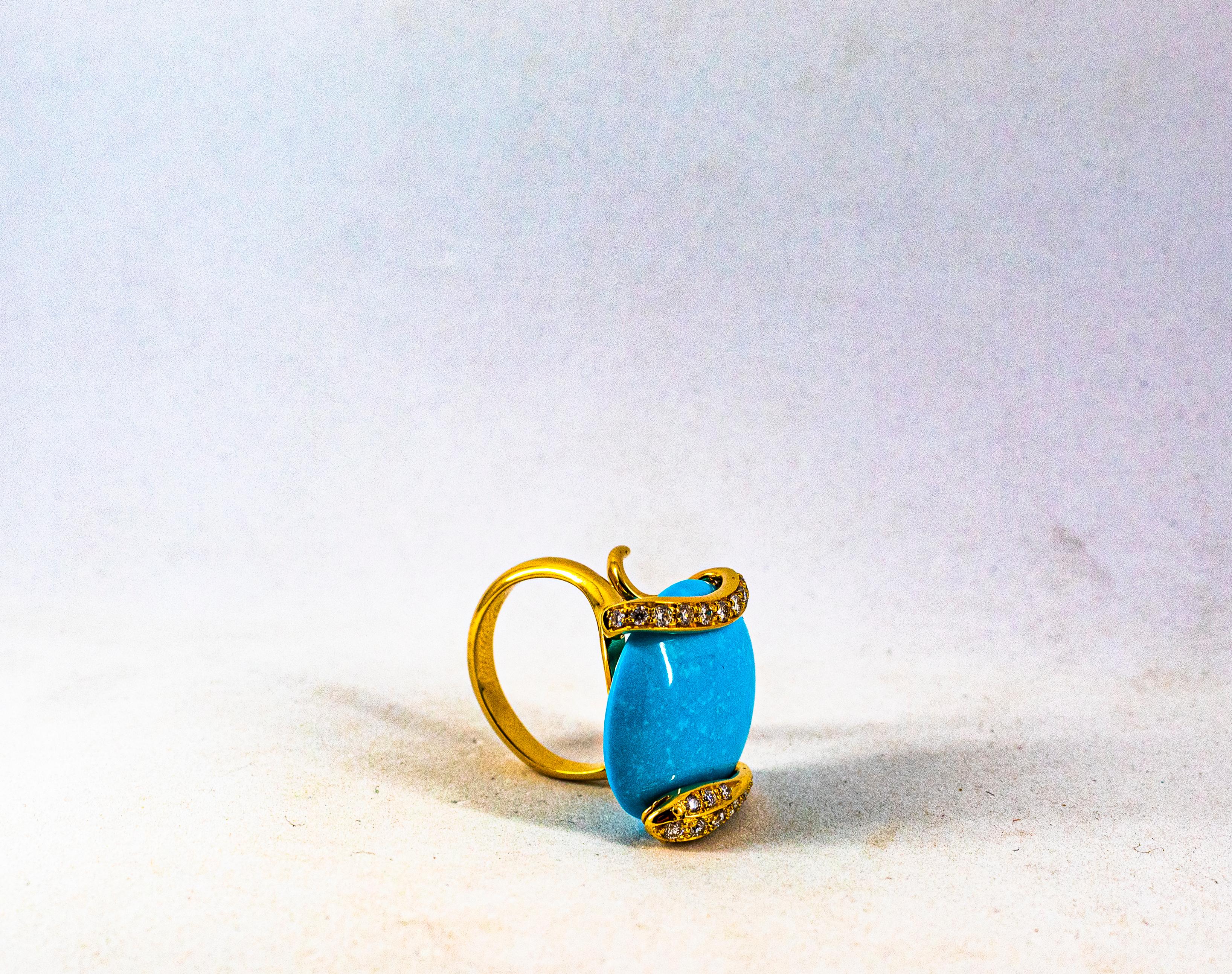 Art Deco Style White Diamond Handcut Turquoise Yellow Gold Cocktail 