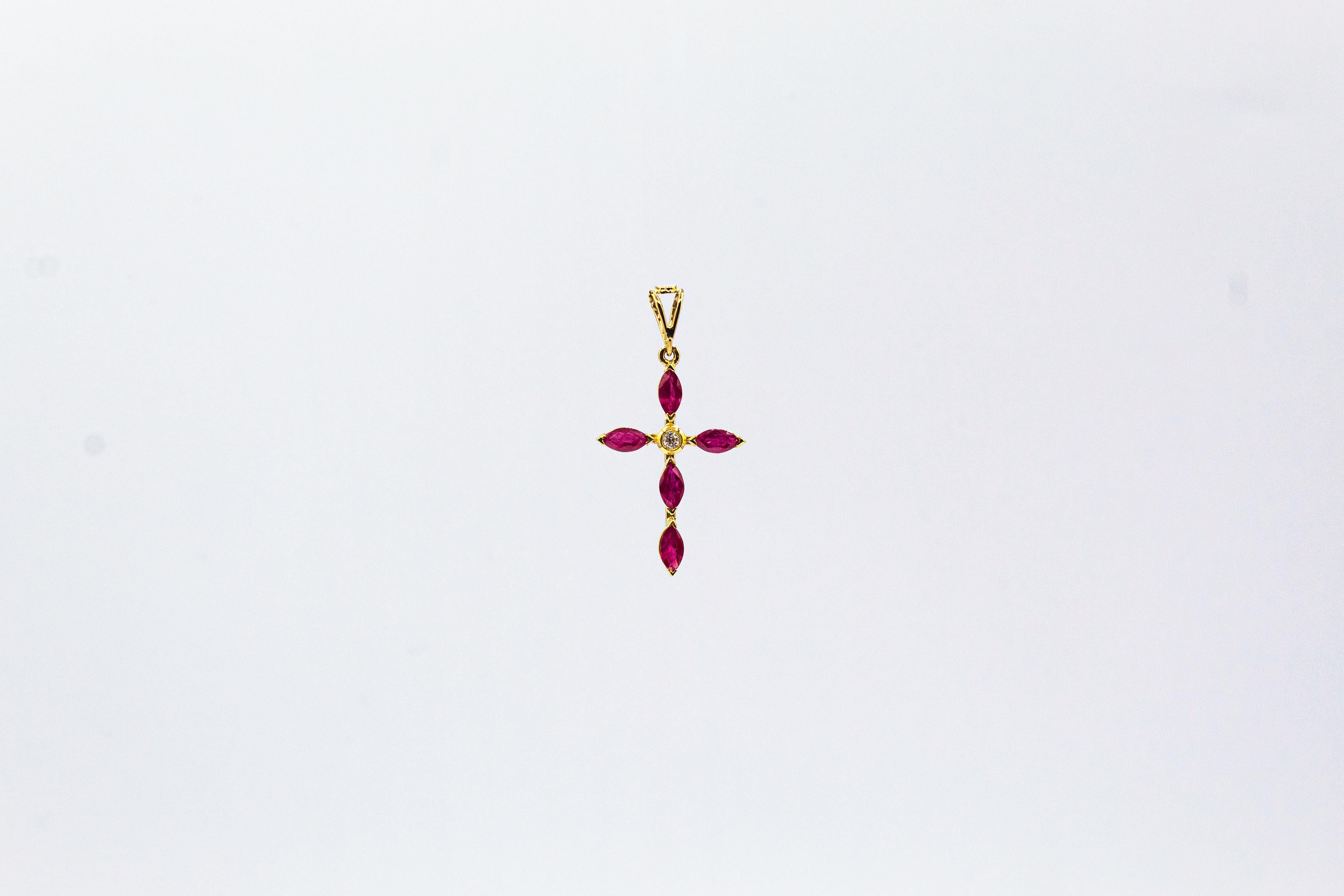 This Pendant is made of 18K Yellow Gold.
This Pendant has a 0.04 Carats White Brilliant Cut Diamonds.
This Pendant has 1.60 Carats of Marquise Cut Rubies.

This Pendant is available also in 9, 14 or 18K Yellow, White or Rose Gold.
This Pendant is