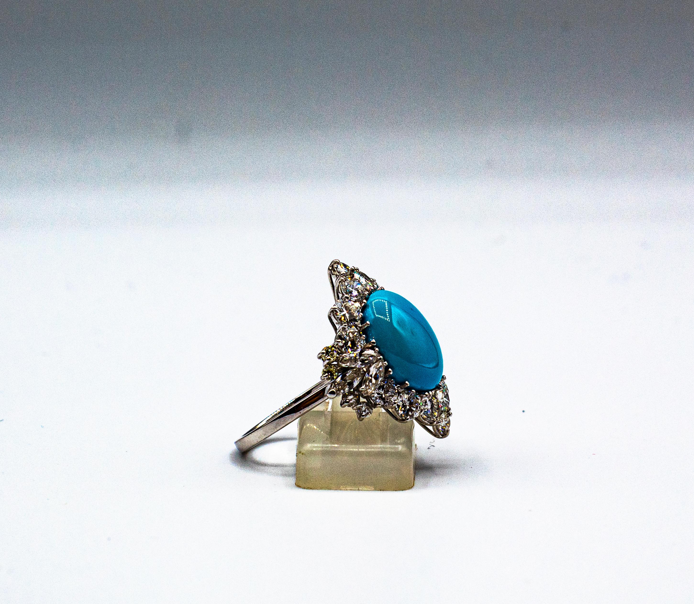 Art Deco Style White Diamond Natural Turquoise White Gold Cocktail Ring For Sale 3