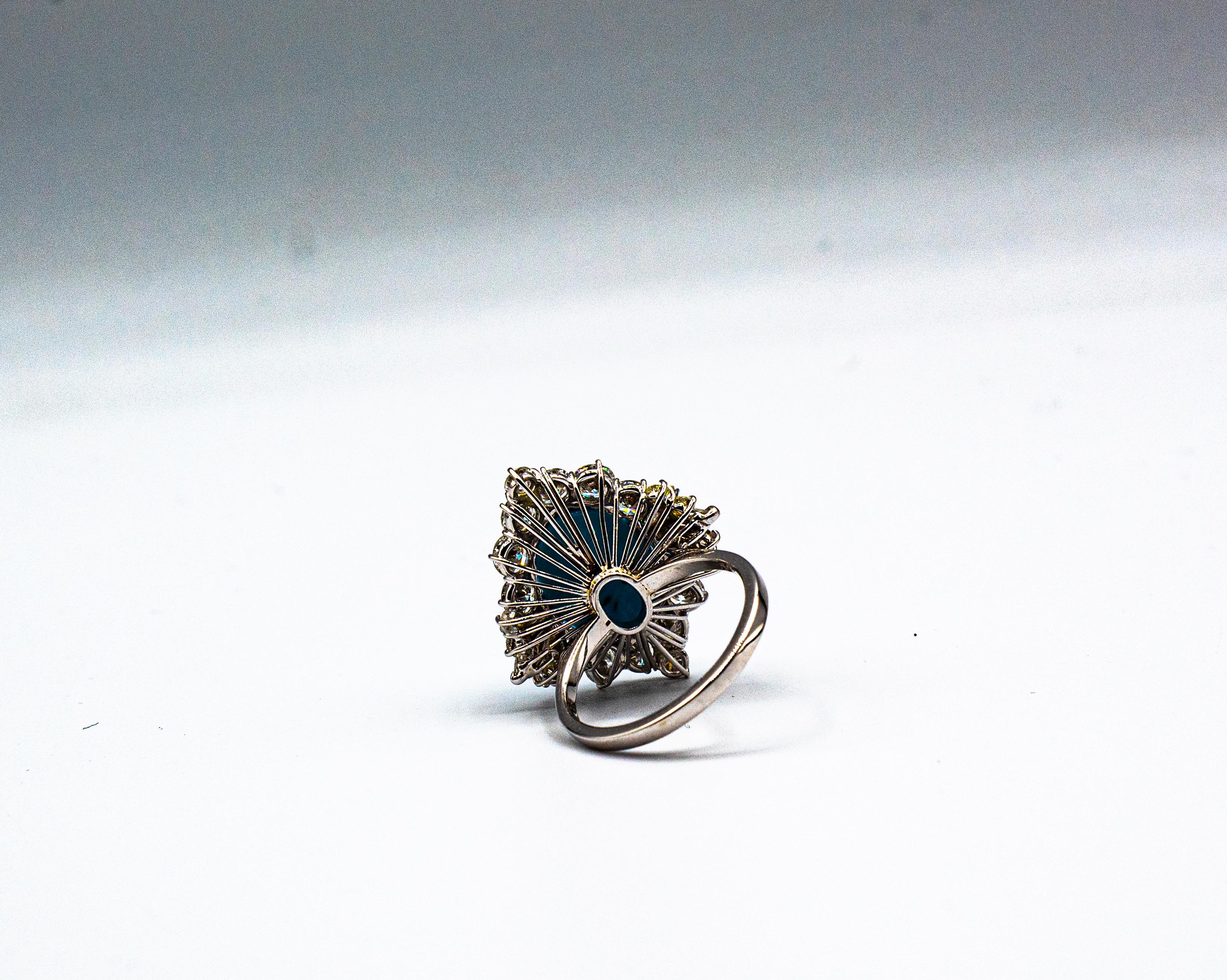 Art Deco Style White Diamond Natural Turquoise White Gold Cocktail Ring For Sale 4