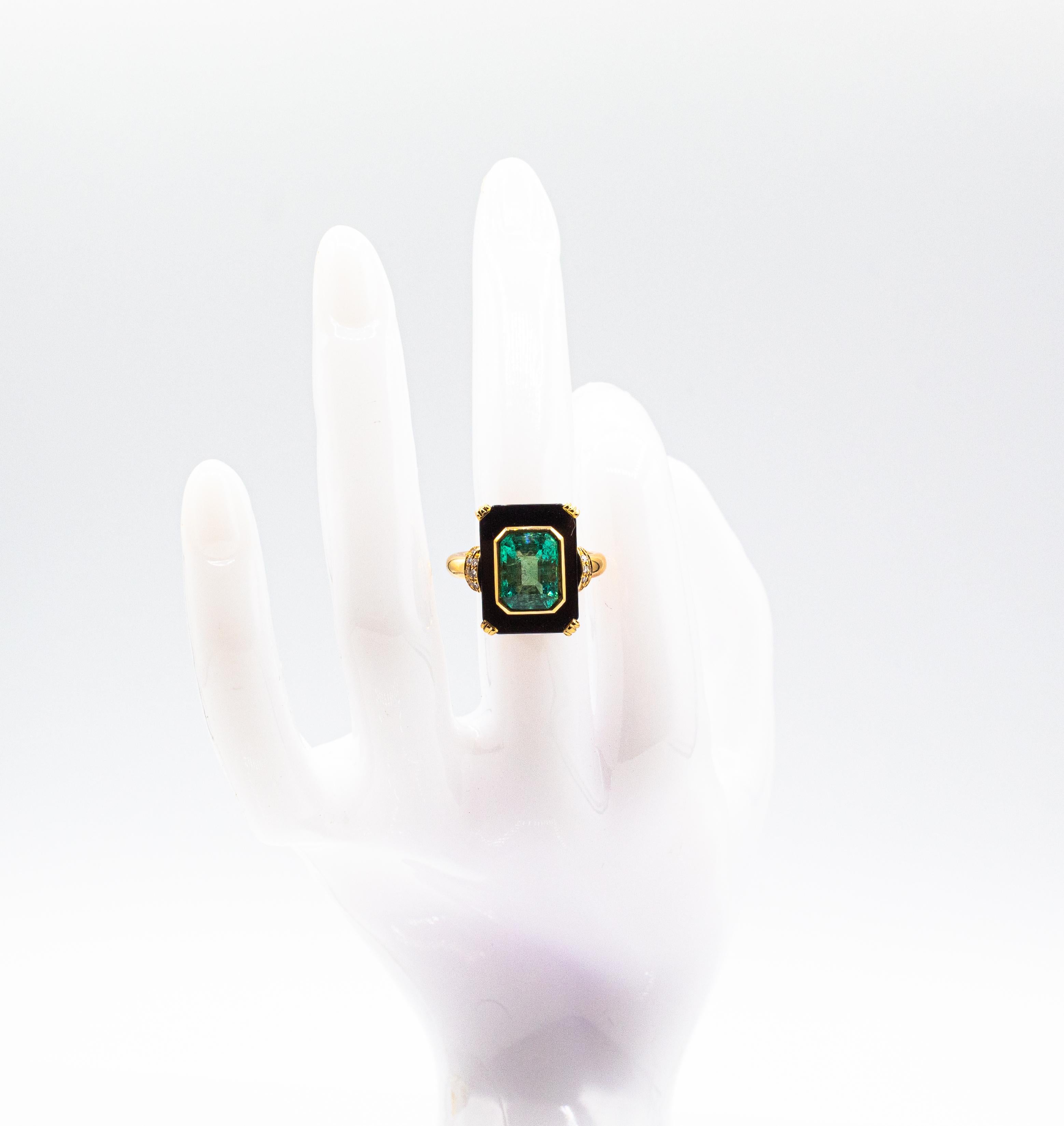 Art Deco Style White Diamond Octagon Cut Emerald Onyx Yellow Gold Cocktail Ring For Sale 8
