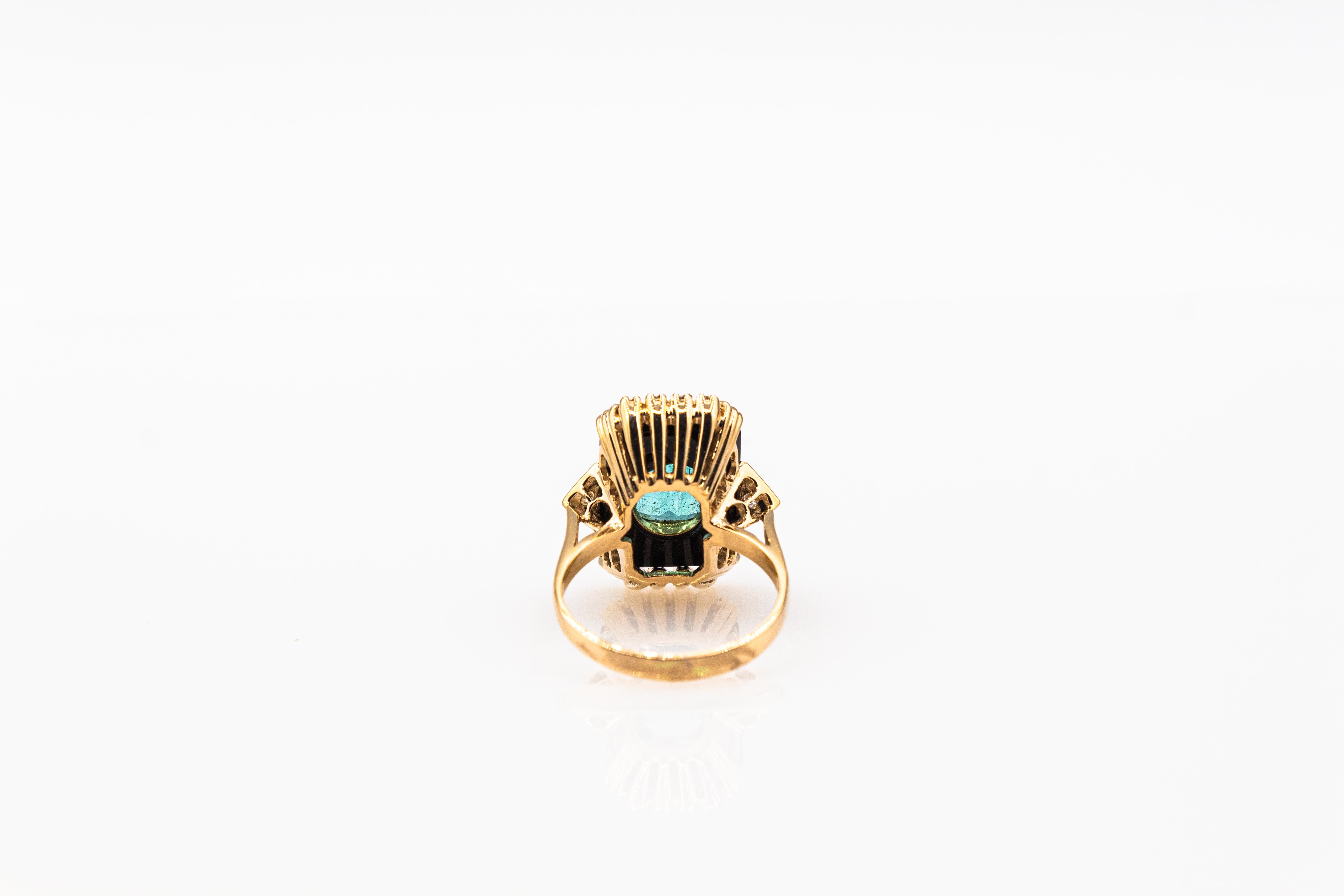 Art Deco Style White Diamond Octagon Cut Emerald Onyx Yellow Gold Cocktail Ring For Sale 10