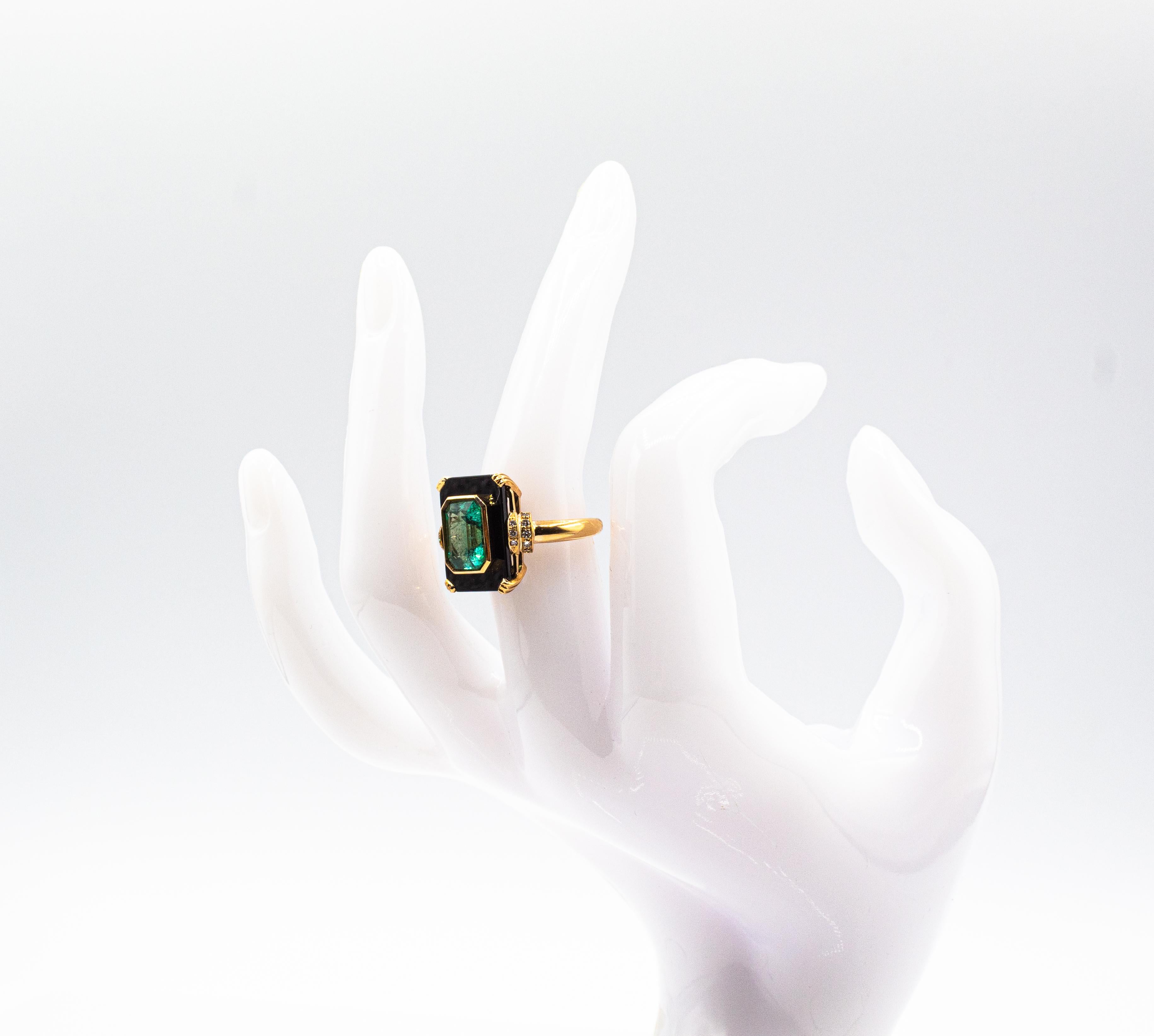 Art Deco Style White Diamond Octagon Cut Emerald Onyx Yellow Gold Cocktail Ring For Sale 9