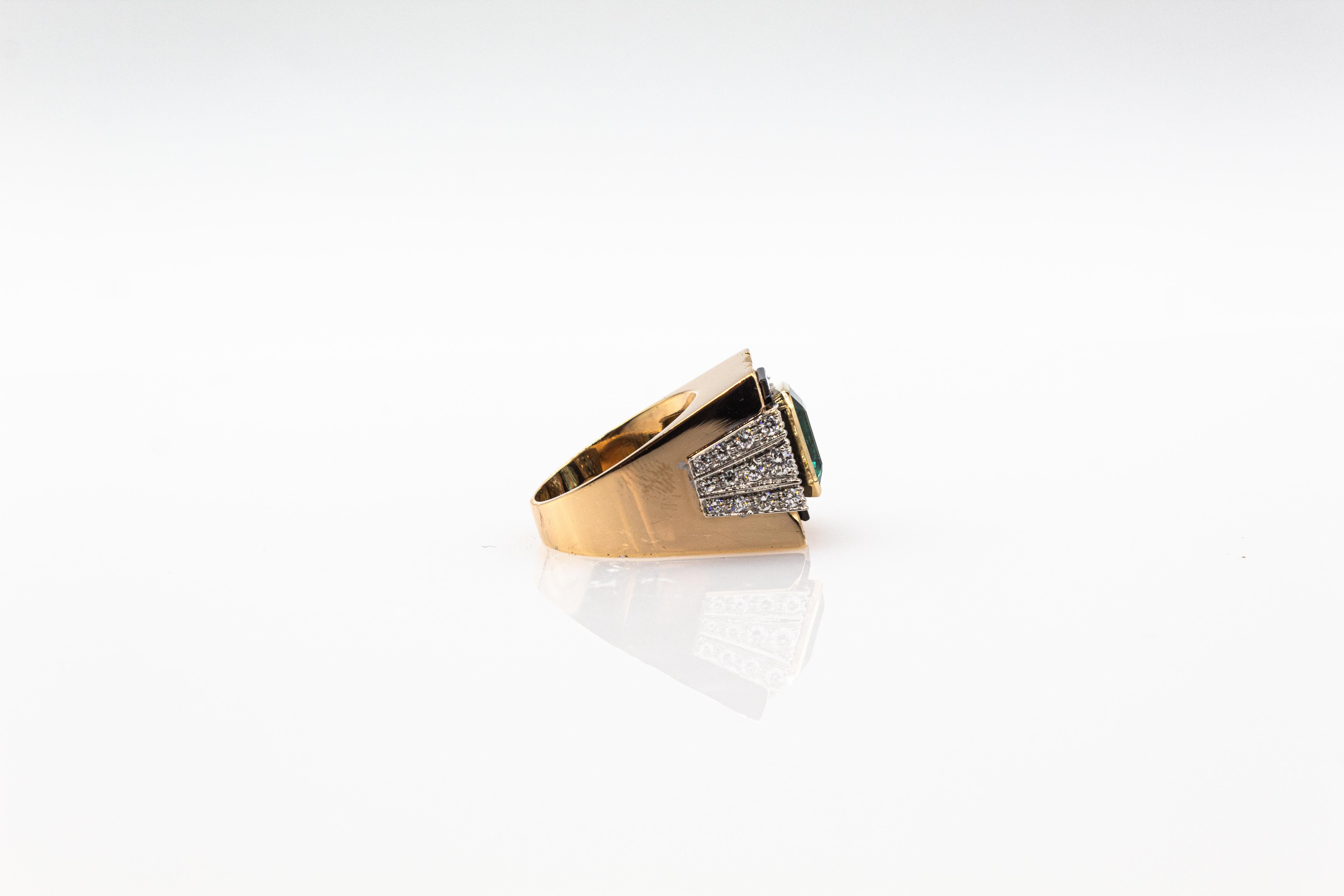 Art Deco Style White Diamond Octagon Cut Emerald Onyx Yellow Gold Cocktail Ring For Sale 10