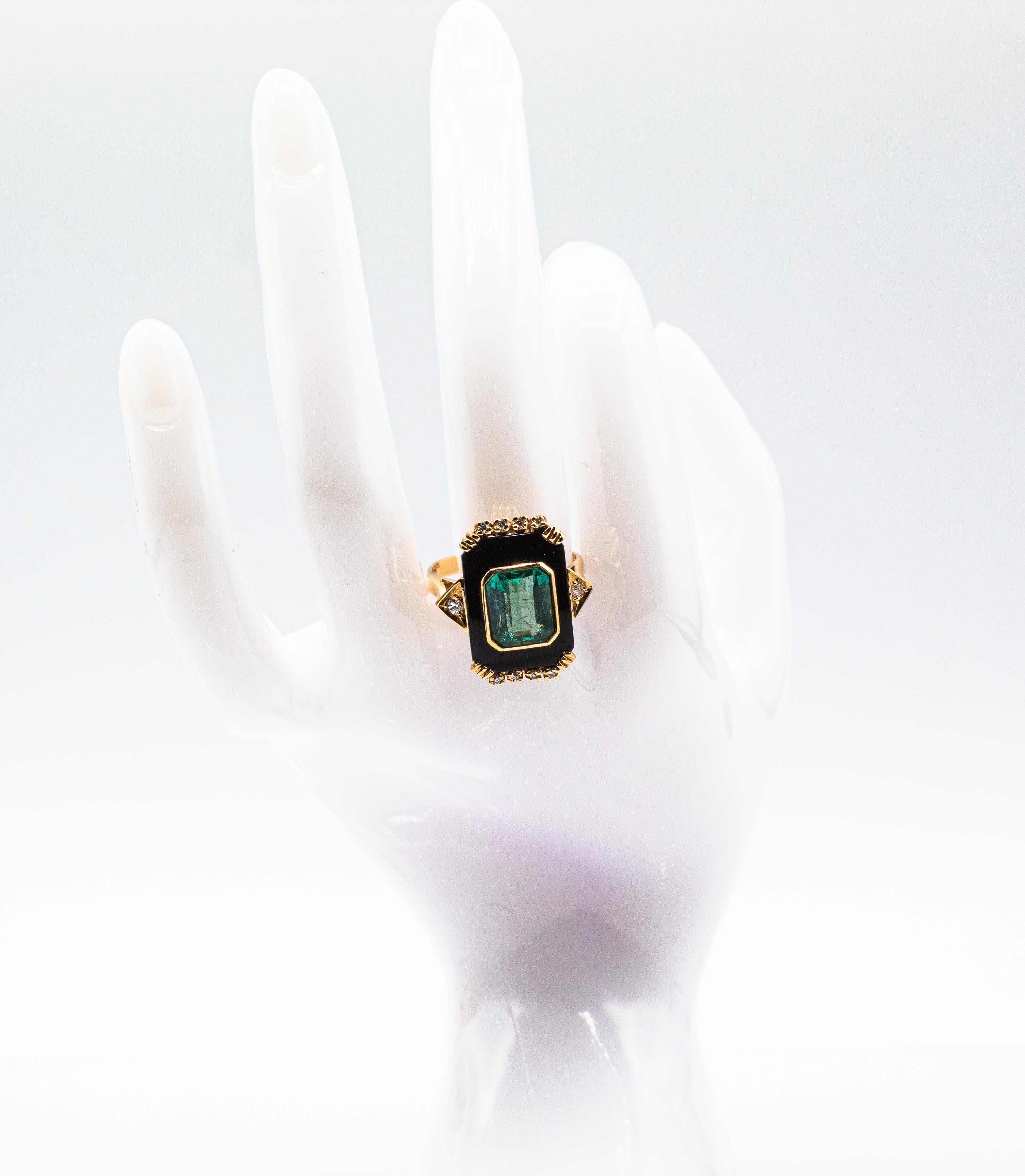 Art Deco Style White Diamond Octagon Cut Emerald Onyx Yellow Gold Cocktail Ring For Sale 13