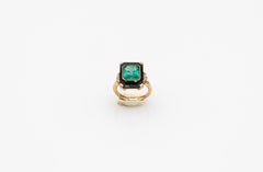 Art Deco Style White Diamond Octagon Cut Emerald Onyx Yellow Gold Cocktail Ring