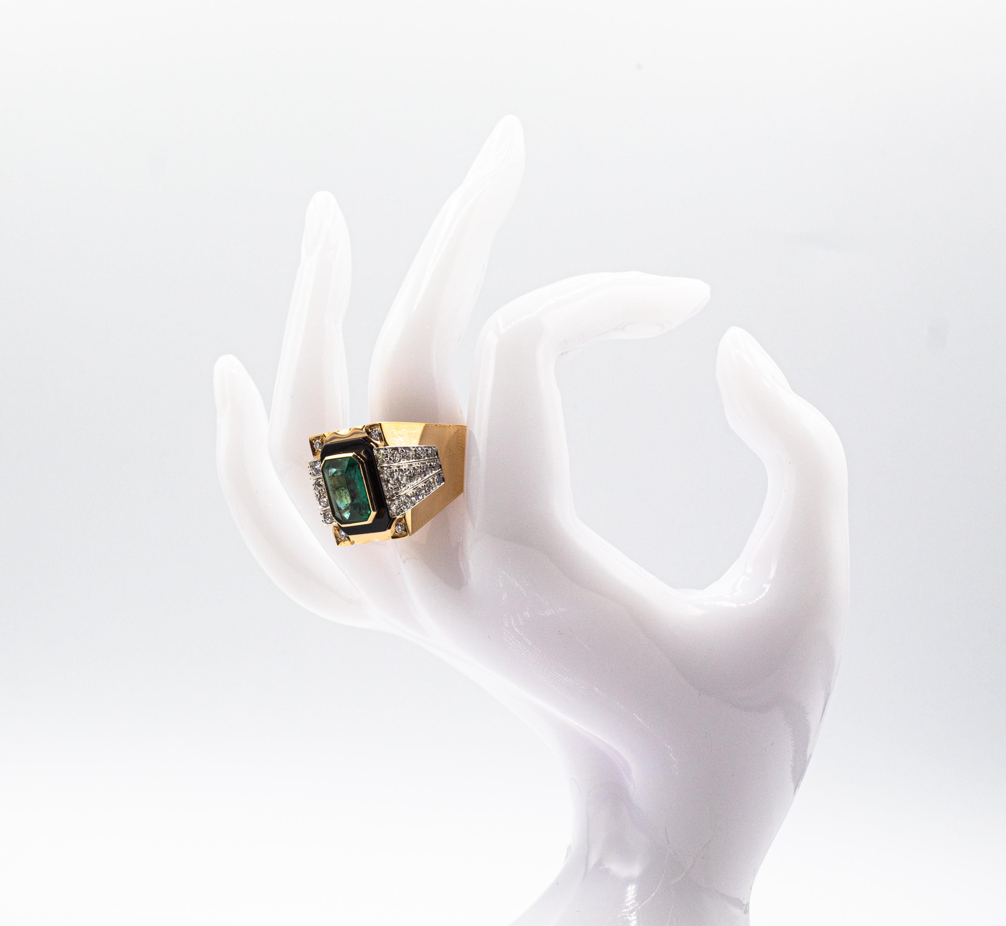 Art Deco Style White Diamond Octagon Cut Emerald Onyx Yellow Gold Cocktail Ring For Sale 15