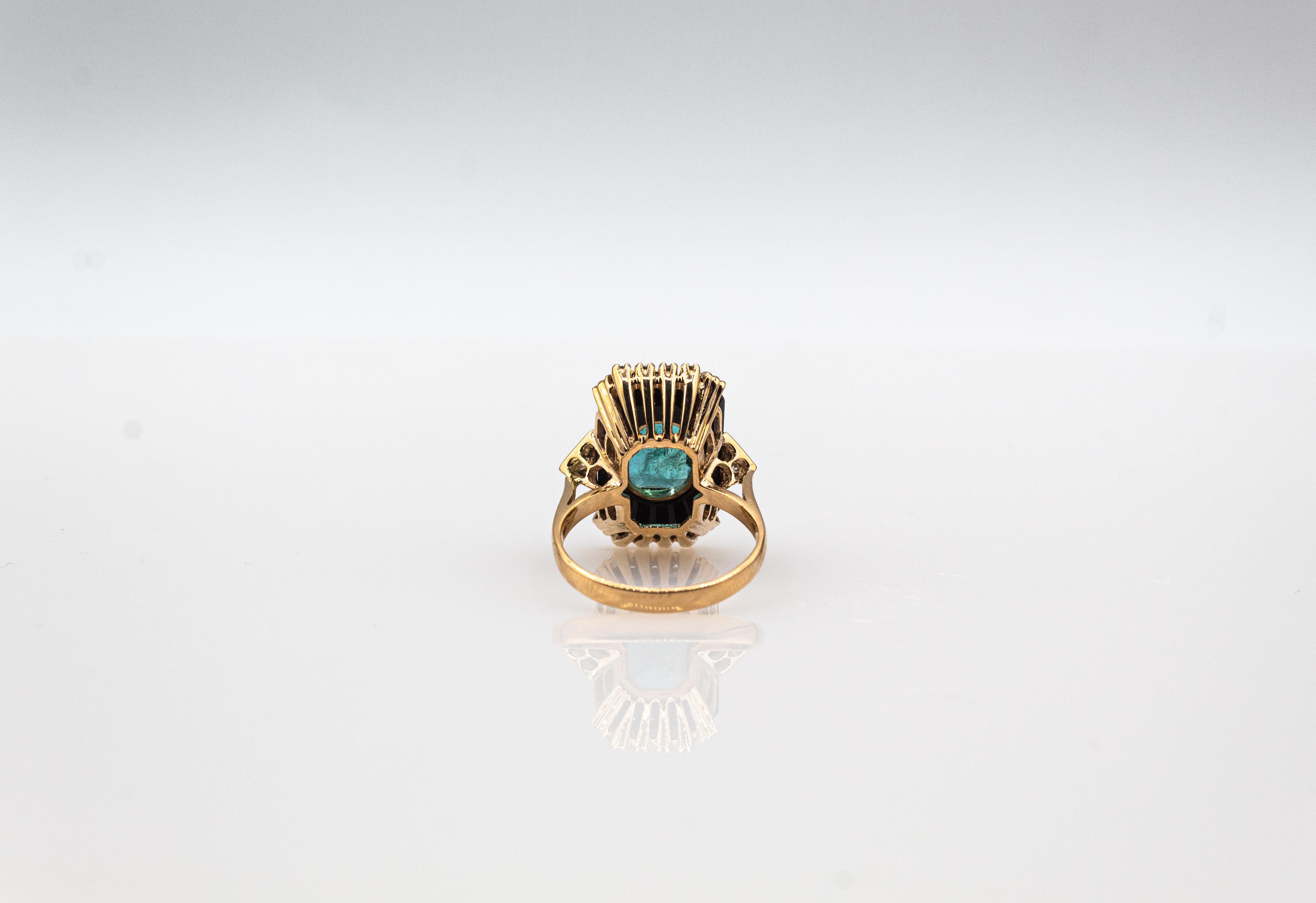 Art Deco Style White Diamond Octagon Cut Emerald Onyx Yellow Gold Cocktail Ring For Sale 2
