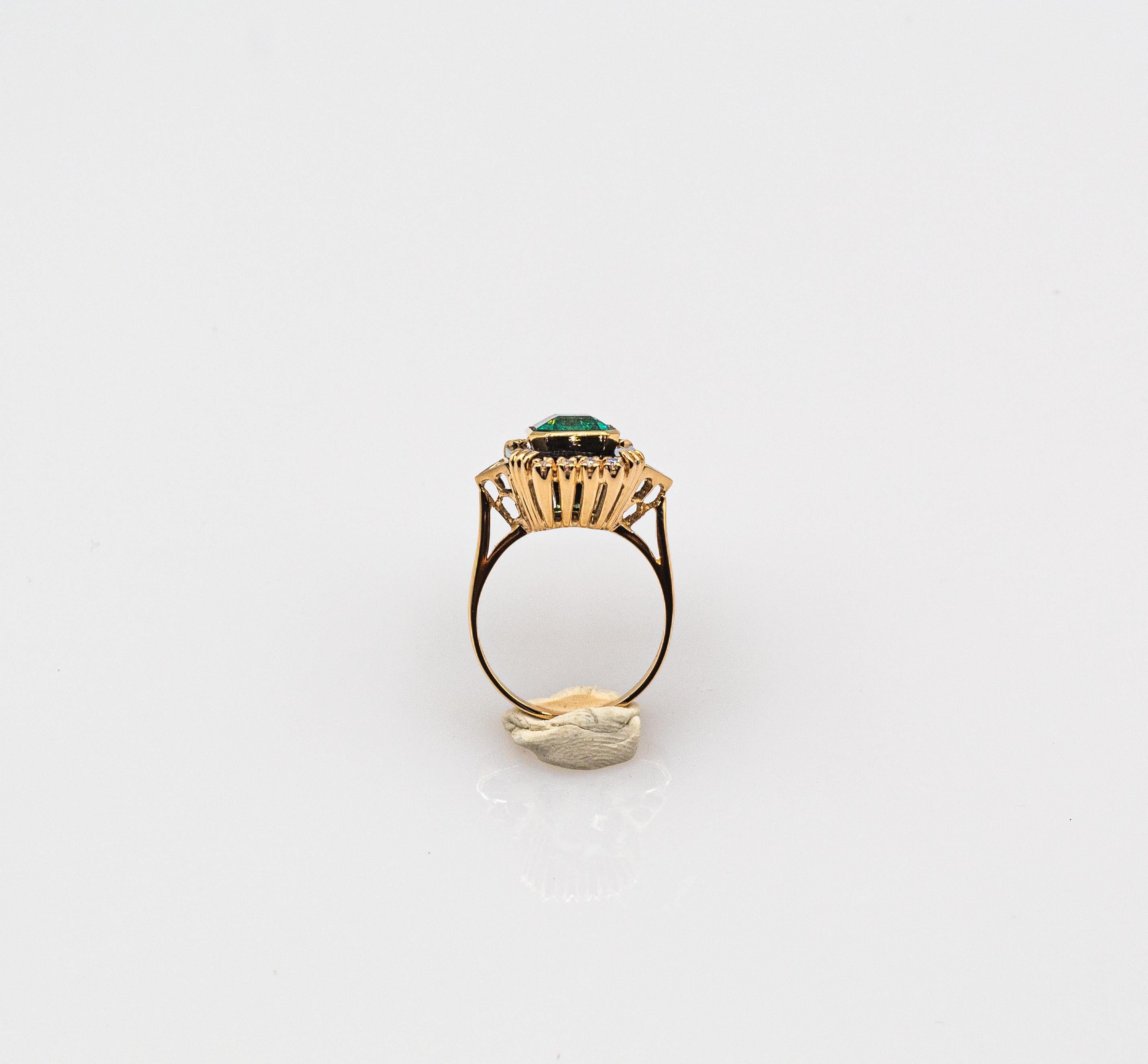 Art Deco Style White Diamond Octagon Cut Emerald Onyx Yellow Gold Cocktail Ring 2