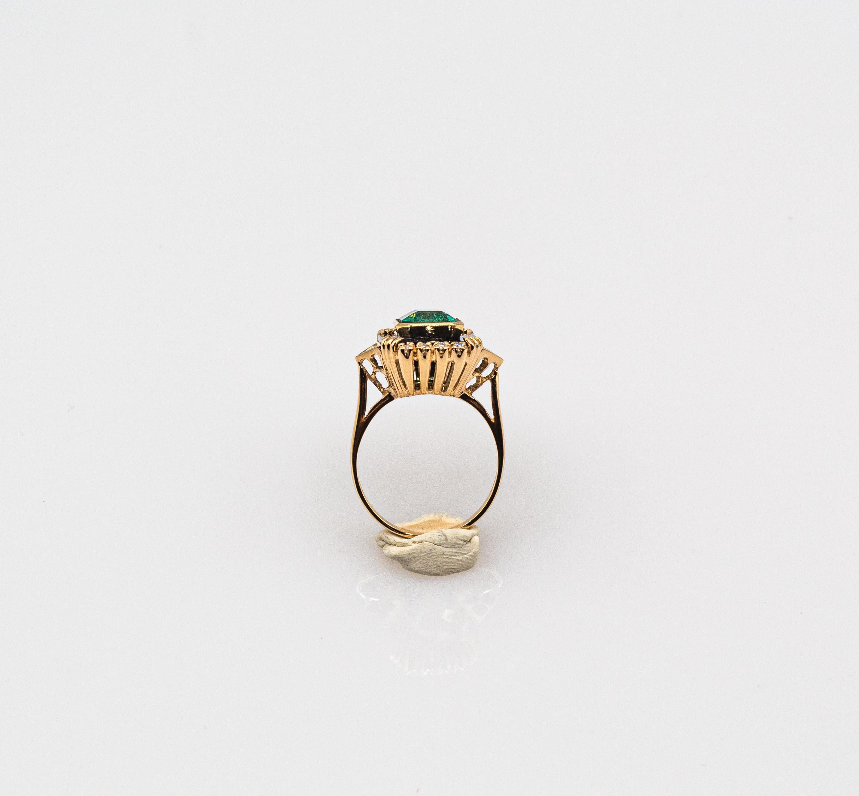 Art Deco Style White Diamond Octagon Cut Emerald Onyx Yellow Gold Cocktail Ring For Sale 2