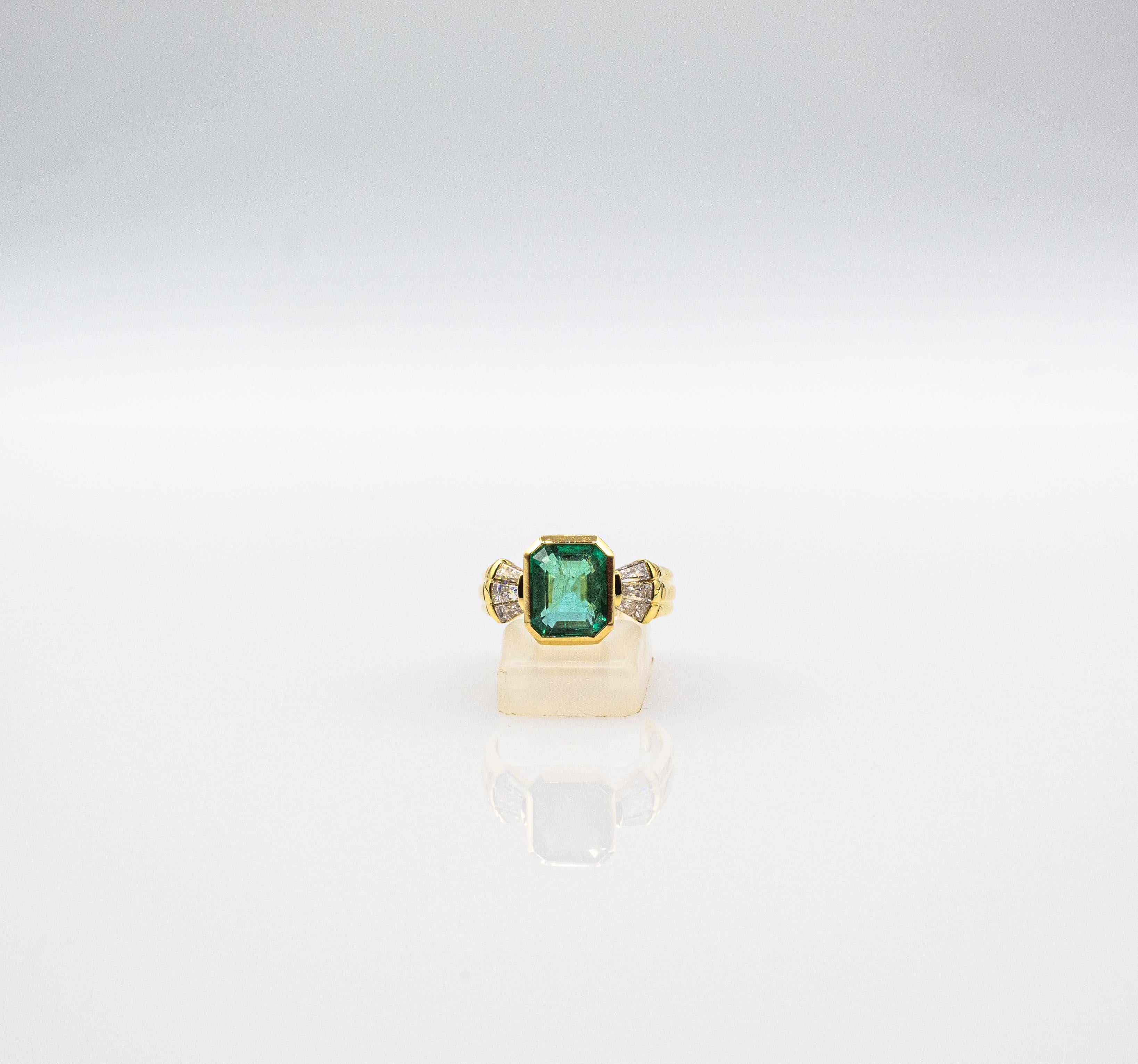 Art Deco Style White Diamond Octagon Cut Emerald Yellow Gold Cocktail Ring 5