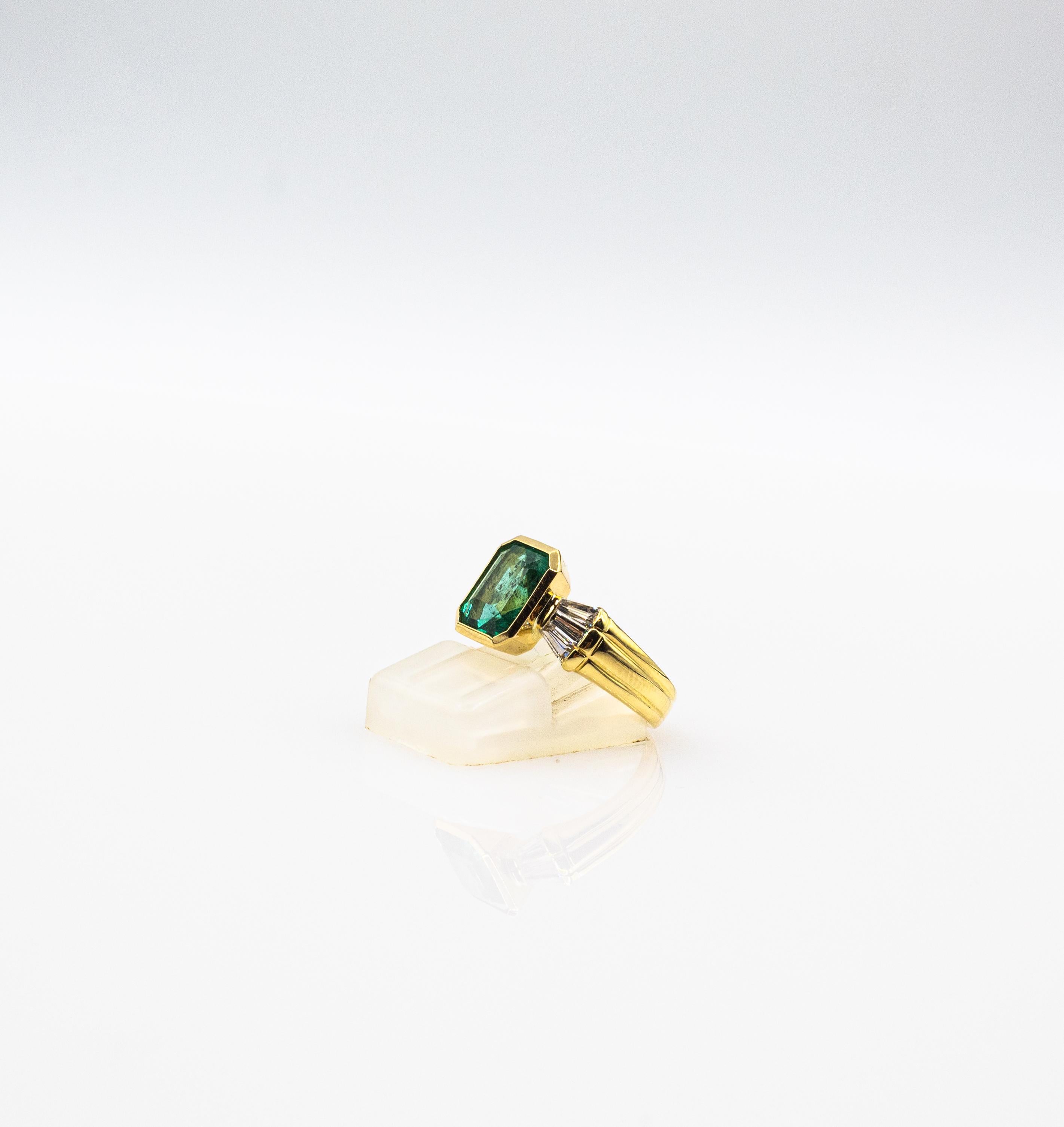 Art Deco Style White Diamond Octagon Cut Emerald Yellow Gold Cocktail Ring 6