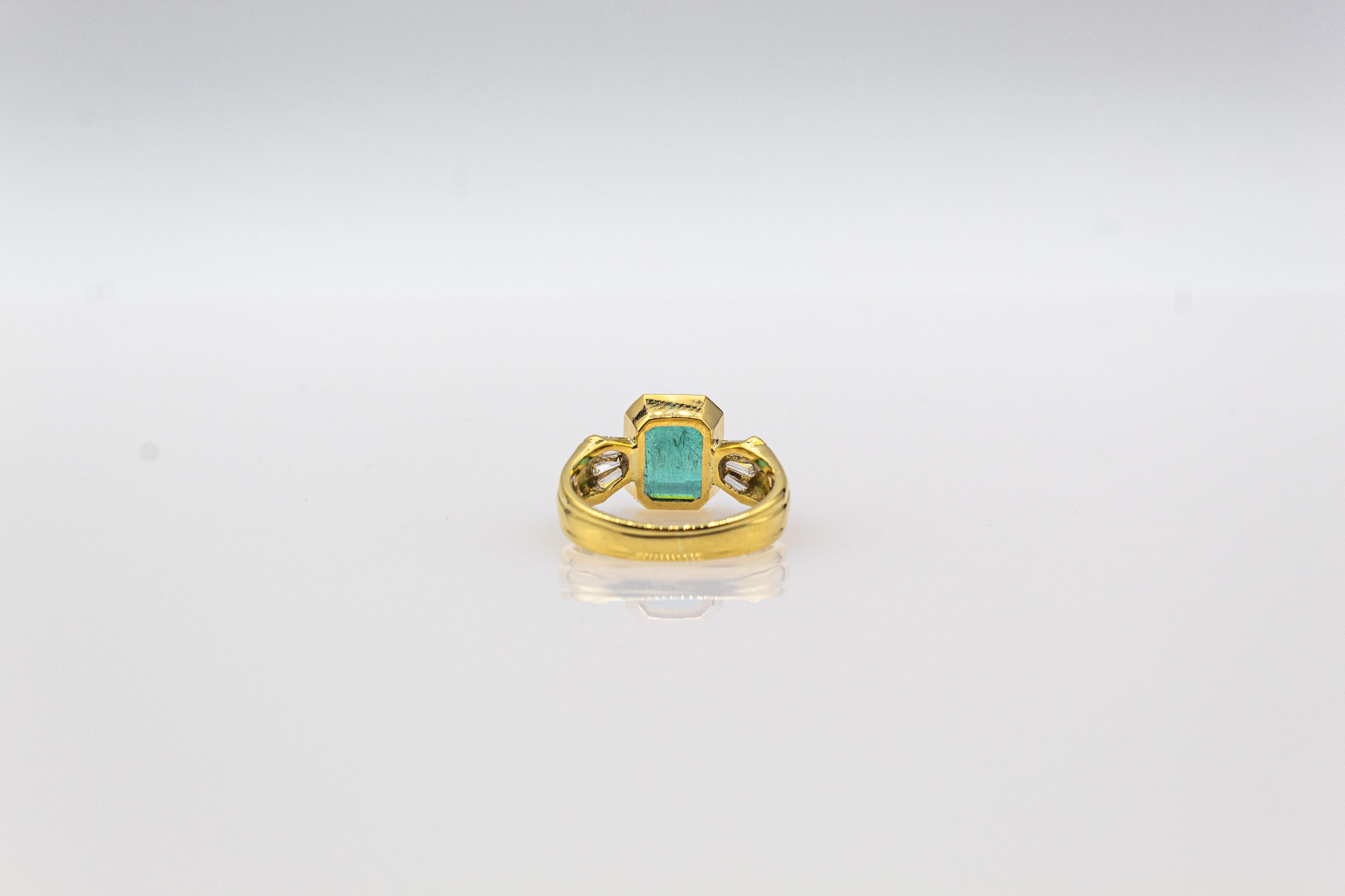 Art Deco Style White Diamond Octagon Cut Emerald Yellow Gold Cocktail Ring 10