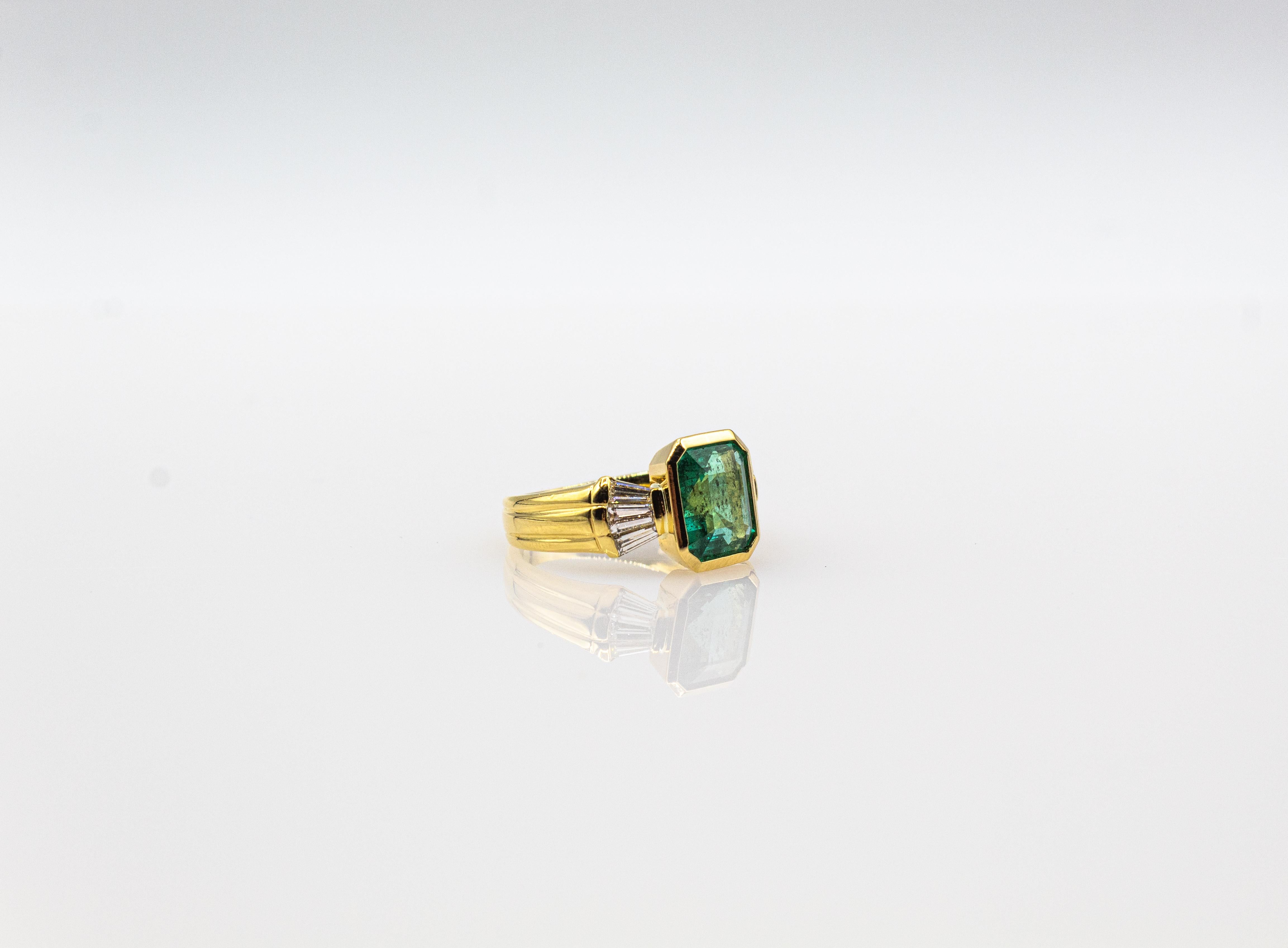 Art Deco Style White Diamond Octagon Cut Emerald Yellow Gold Cocktail Ring 11