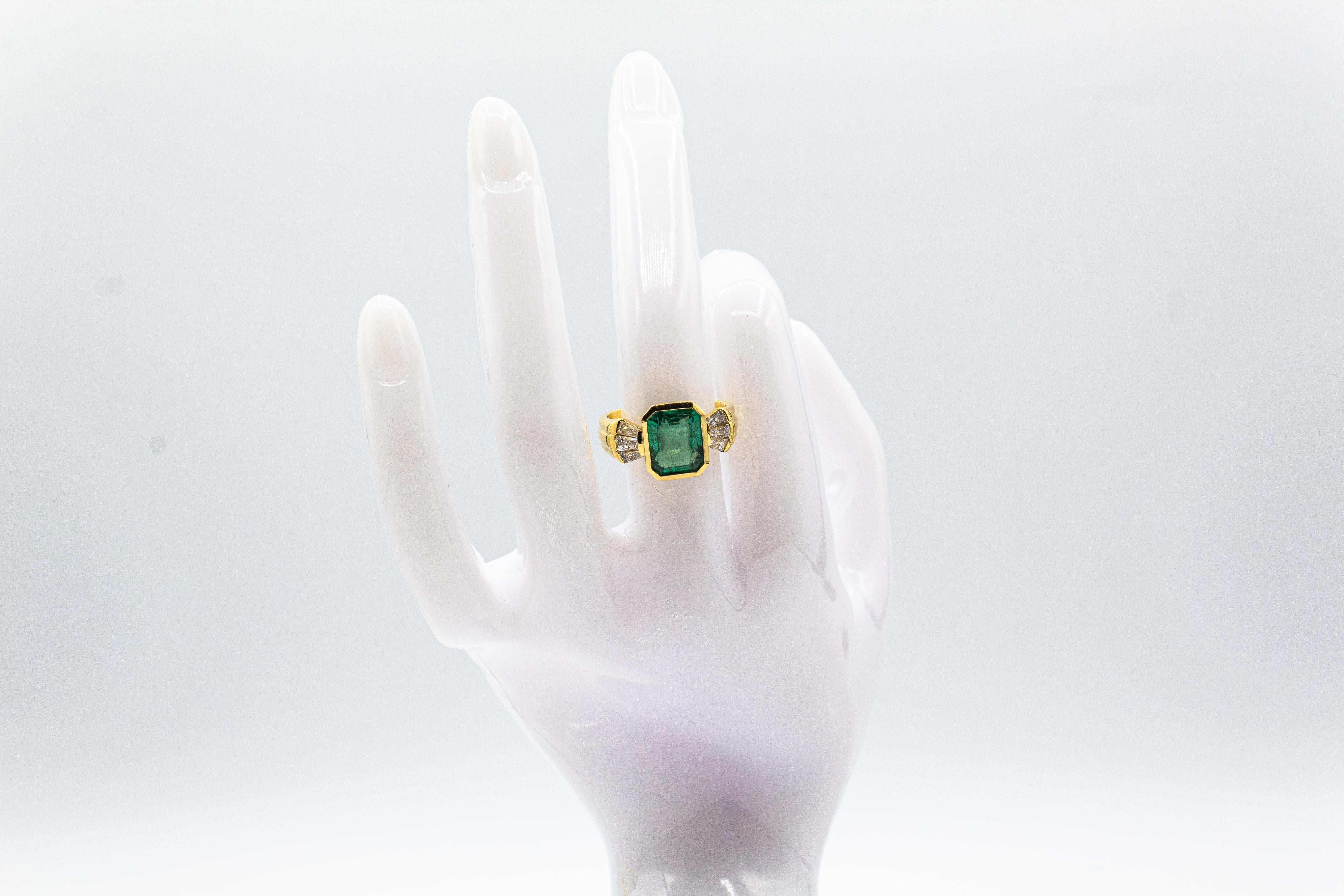 Art Deco Style White Diamond Octagon Cut Emerald Yellow Gold Cocktail Ring 12
