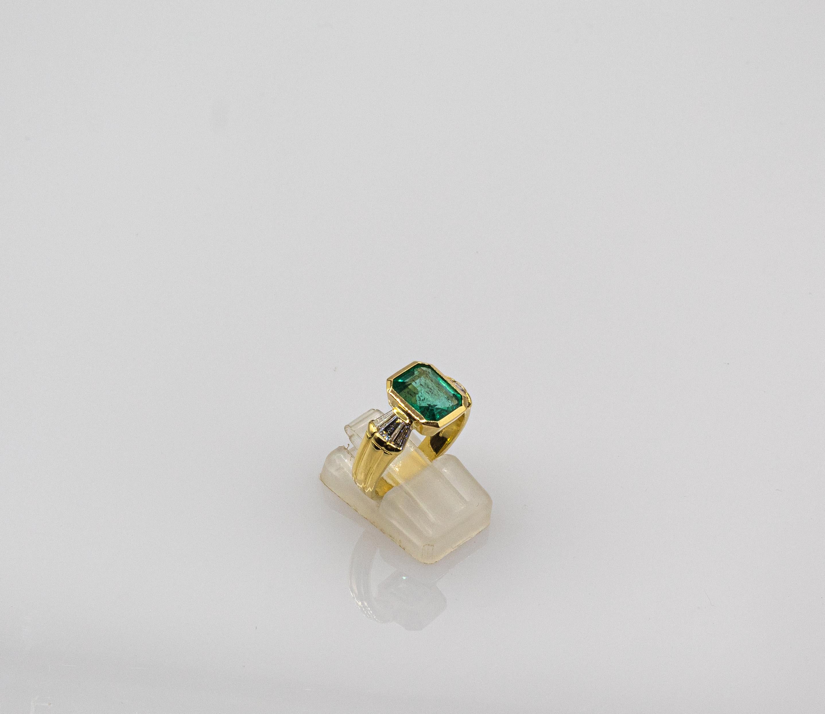 Art Deco Style White Diamond Octagon Cut Emerald Yellow Gold Cocktail Ring 3