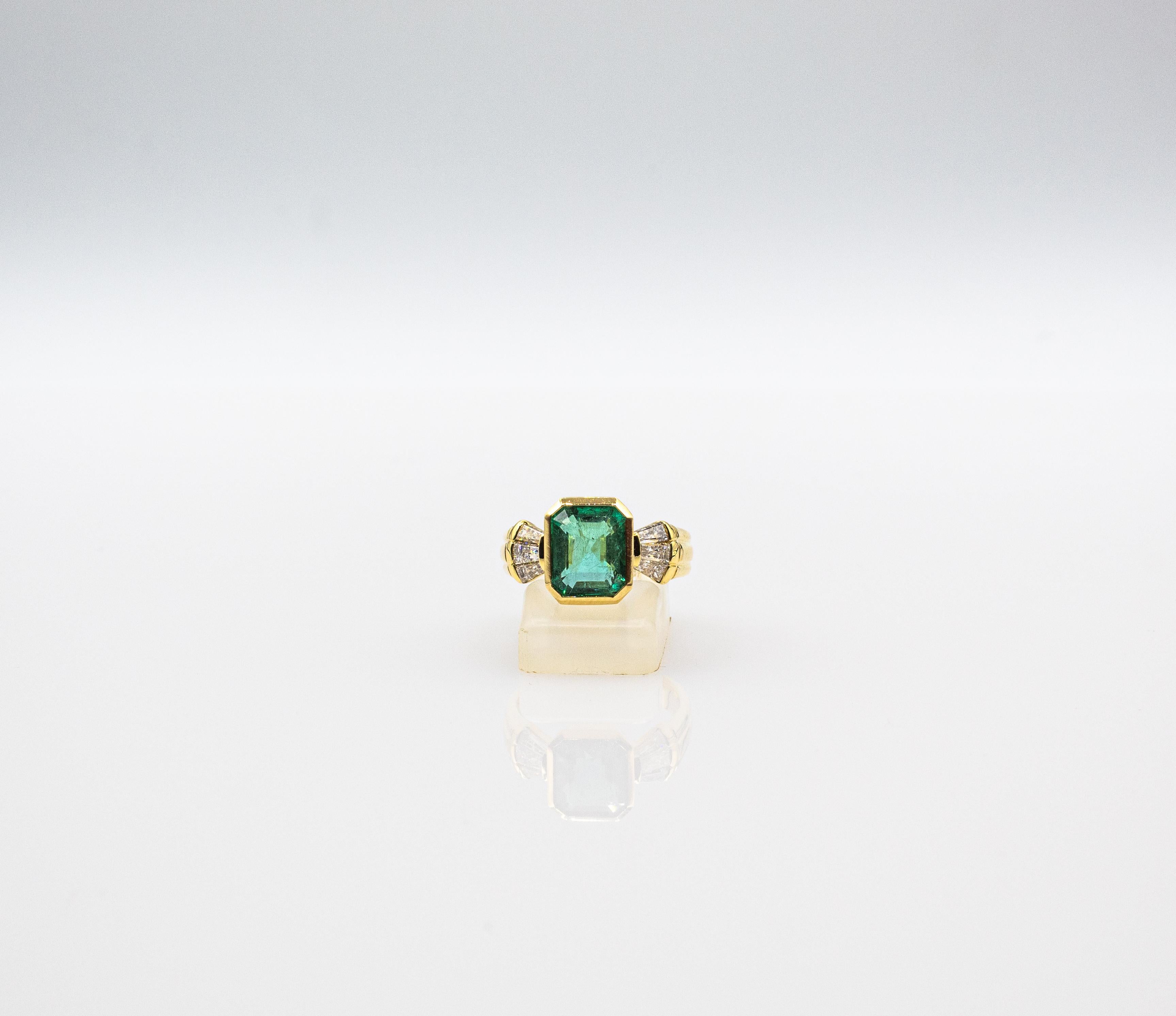 Art Deco Style White Diamond Octagon Cut Emerald Yellow Gold Cocktail Ring 4