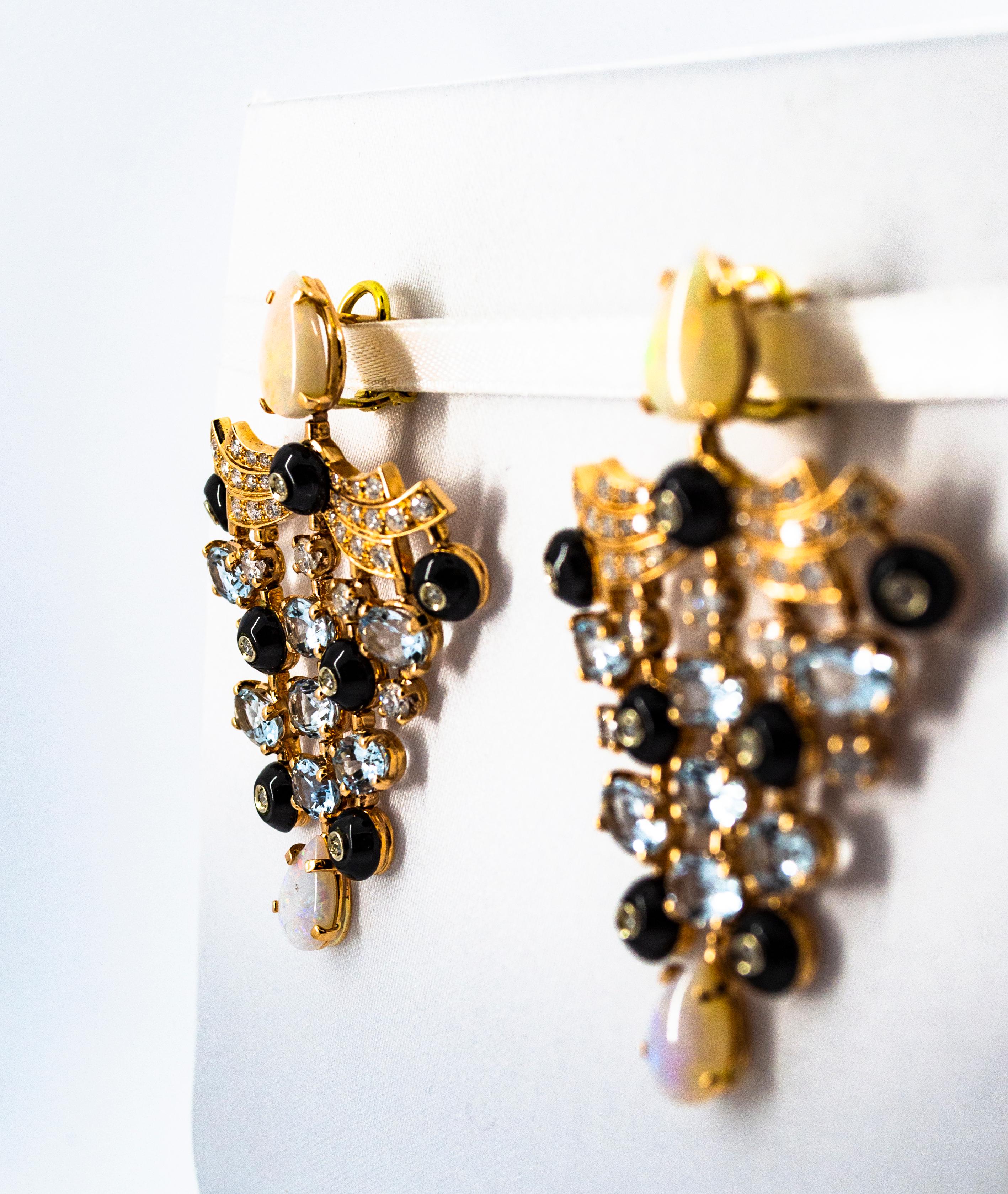 Orecchini a clip in oro giallo con diamante bianco e opale in stile Art Déco In condizioni Nuovo in vendita a Naples, IT