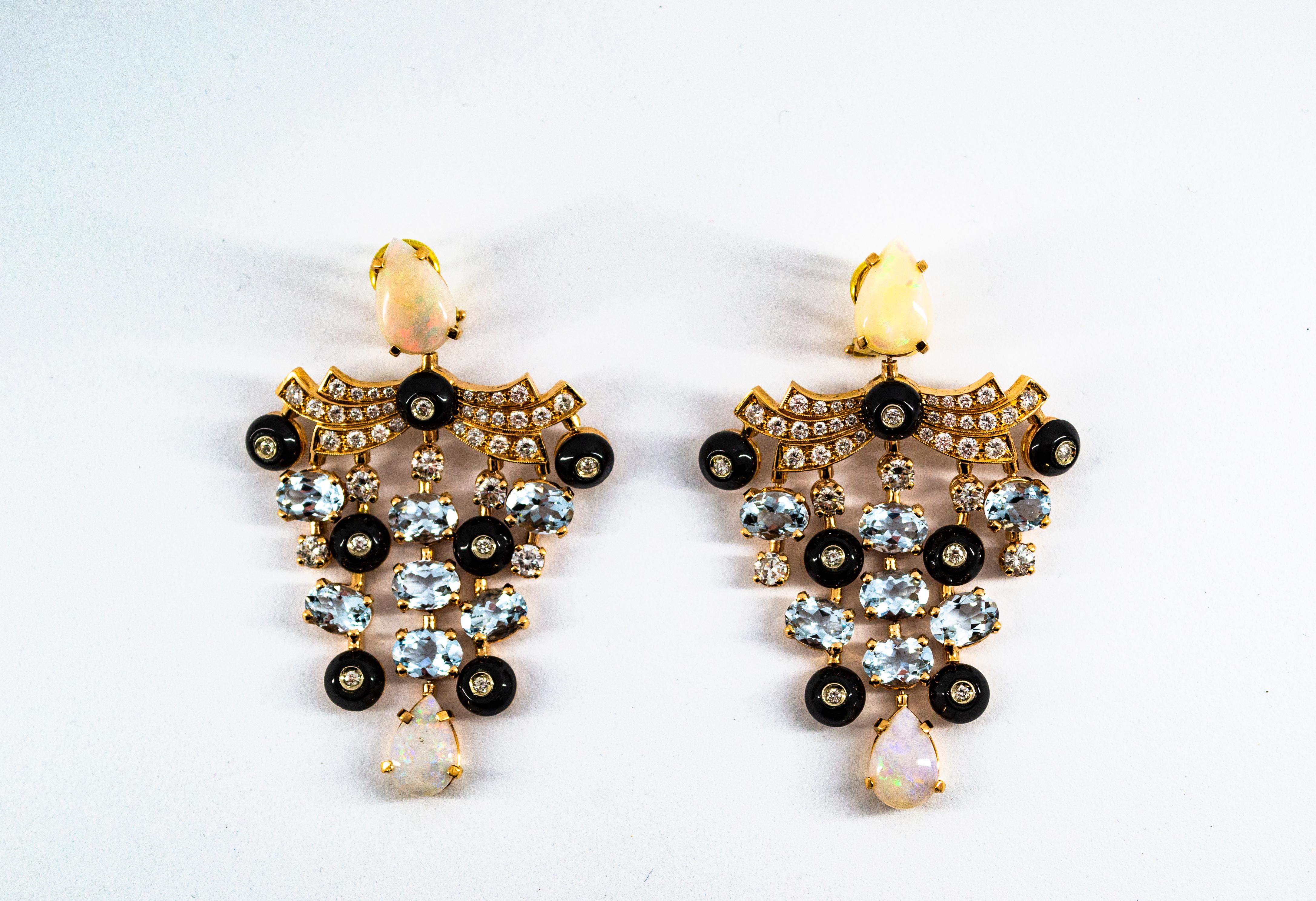 Orecchini a clip in oro giallo con diamante bianco e opale in stile Art Déco in vendita 2