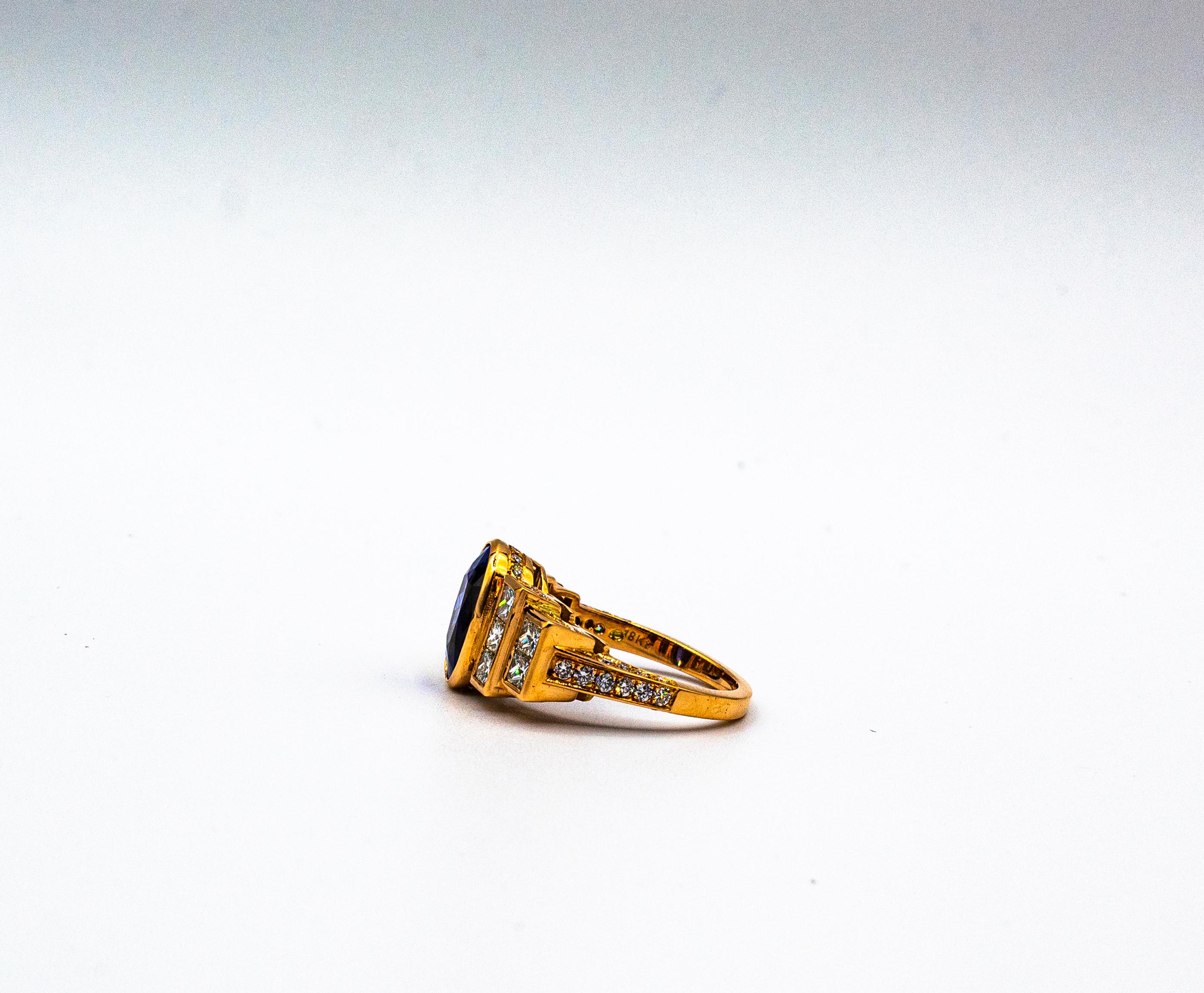 Gelbgold-Cocktailring im Art déco-Stil mit weißem Diamanten im Ovalschliff und blauem Saphir im Angebot 8