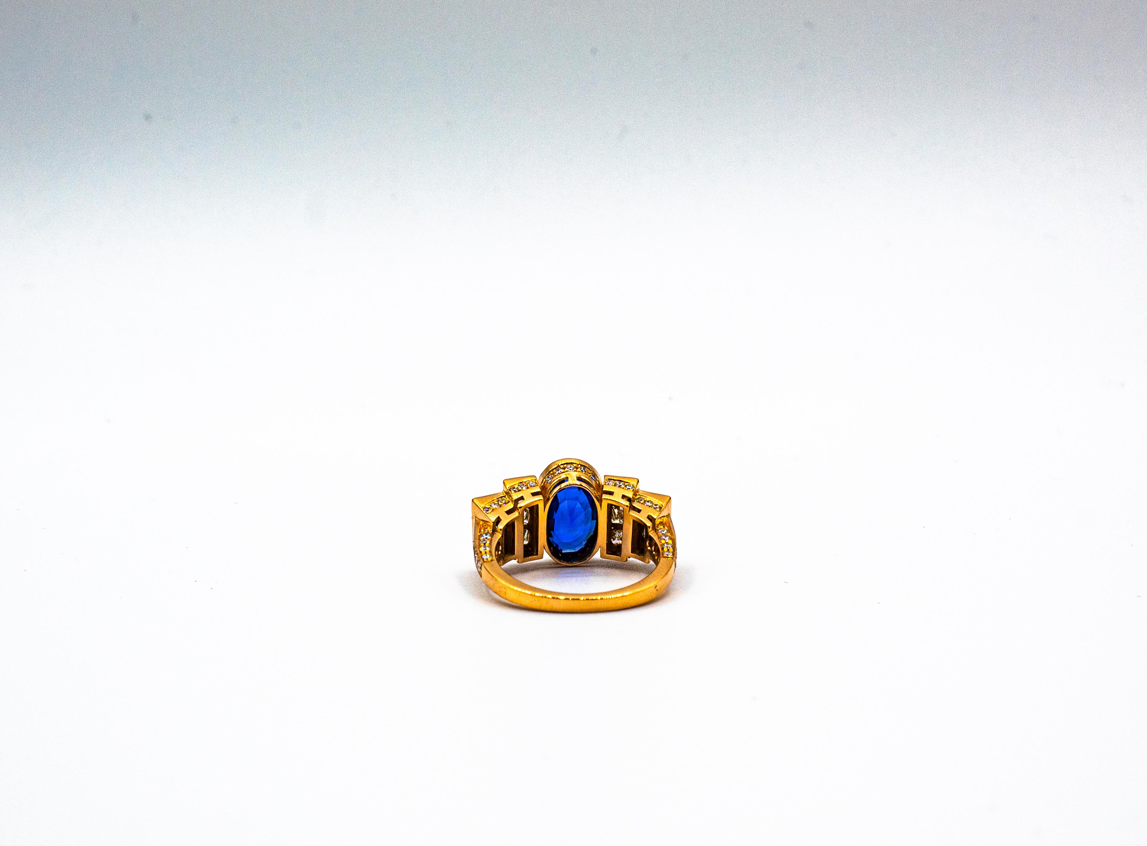 Gelbgold-Cocktailring im Art déco-Stil mit weißem Diamanten im Ovalschliff und blauem Saphir im Angebot 9