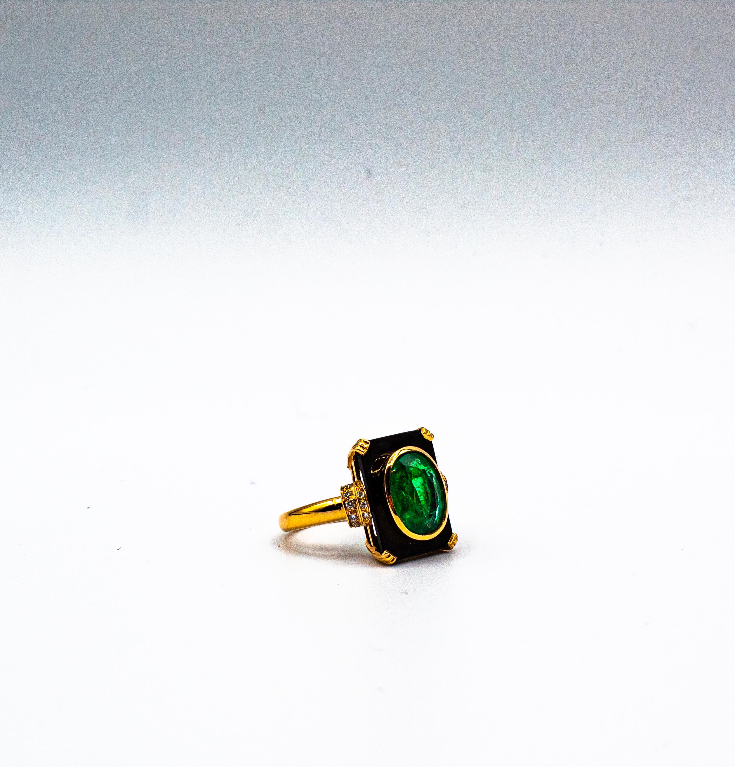 Anello da cocktail in oro giallo con diamante bianco taglio ovale e smeraldo onice in stile Art Deco 5