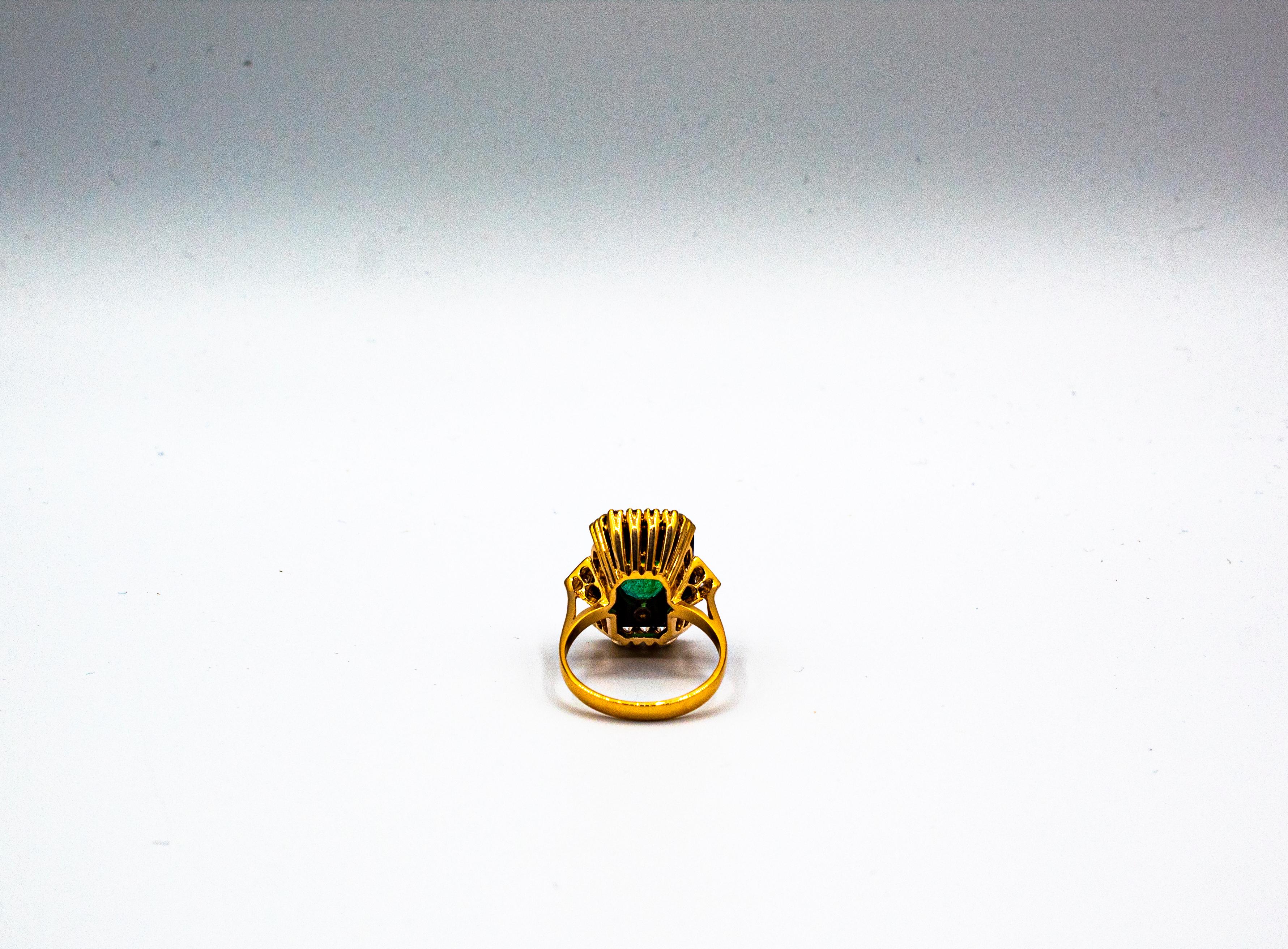 Art Deco Style White Diamond Oval Cut Emerald Onyx Yellow Gold Cocktail Ring 8