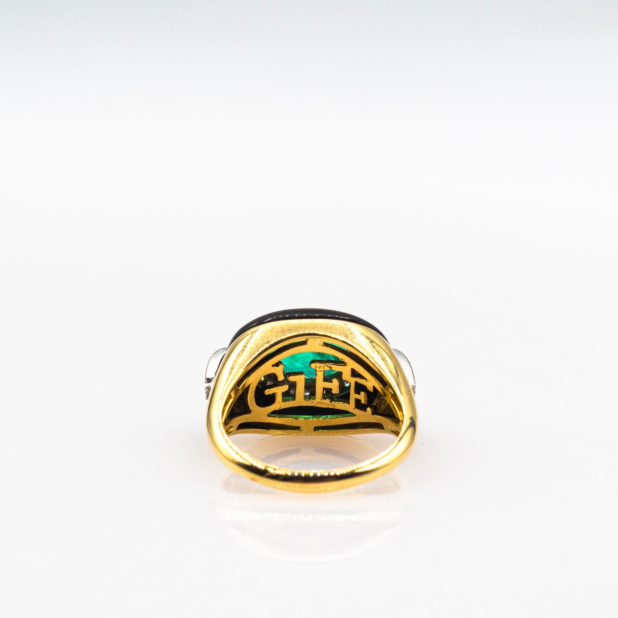 Art Deco Style White Diamond Oval Cut Emerald Onyx Yellow Gold Cocktail Ring For Sale 8