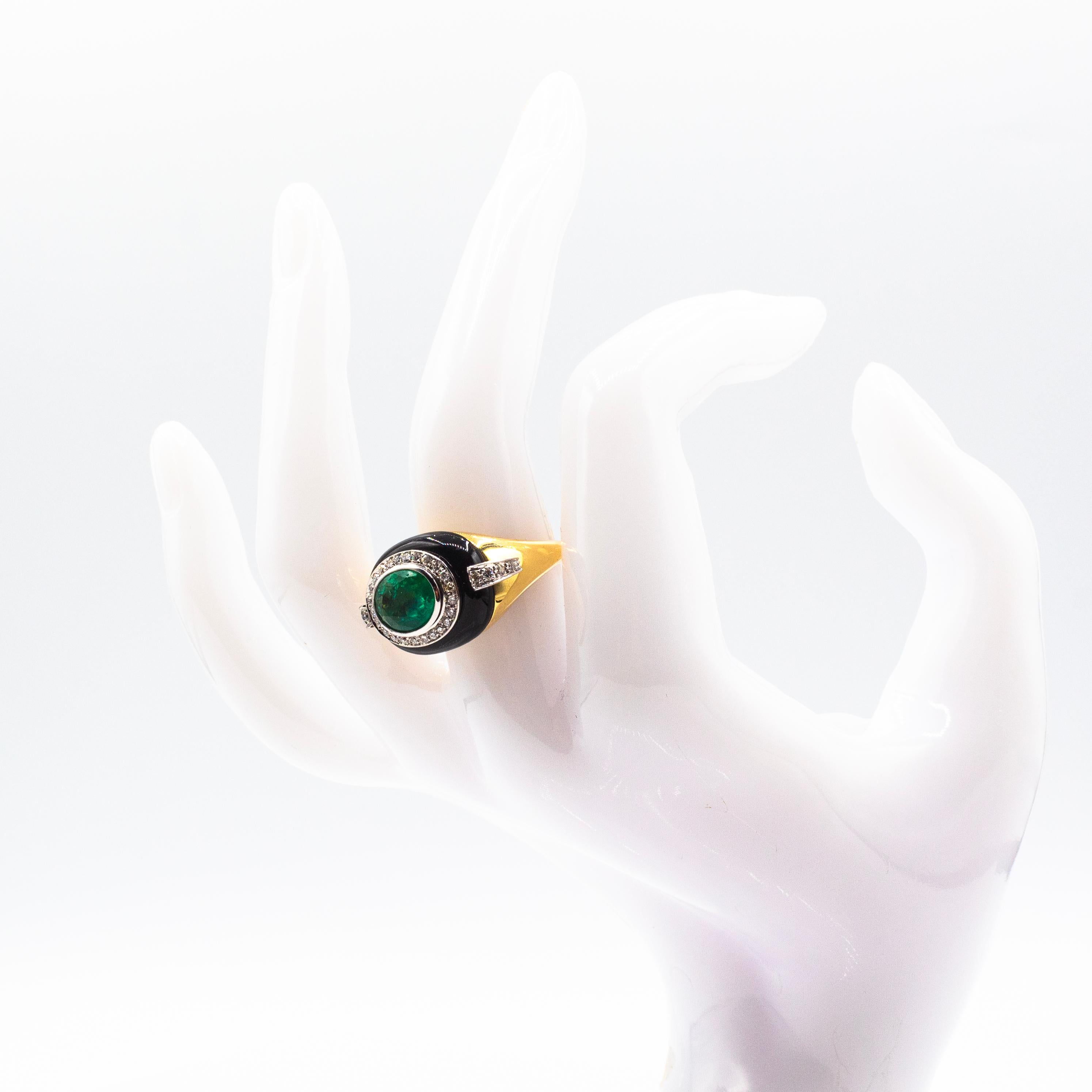 Art Deco Style White Diamond Oval Cut Emerald Onyx Yellow Gold Cocktail Ring For Sale 11