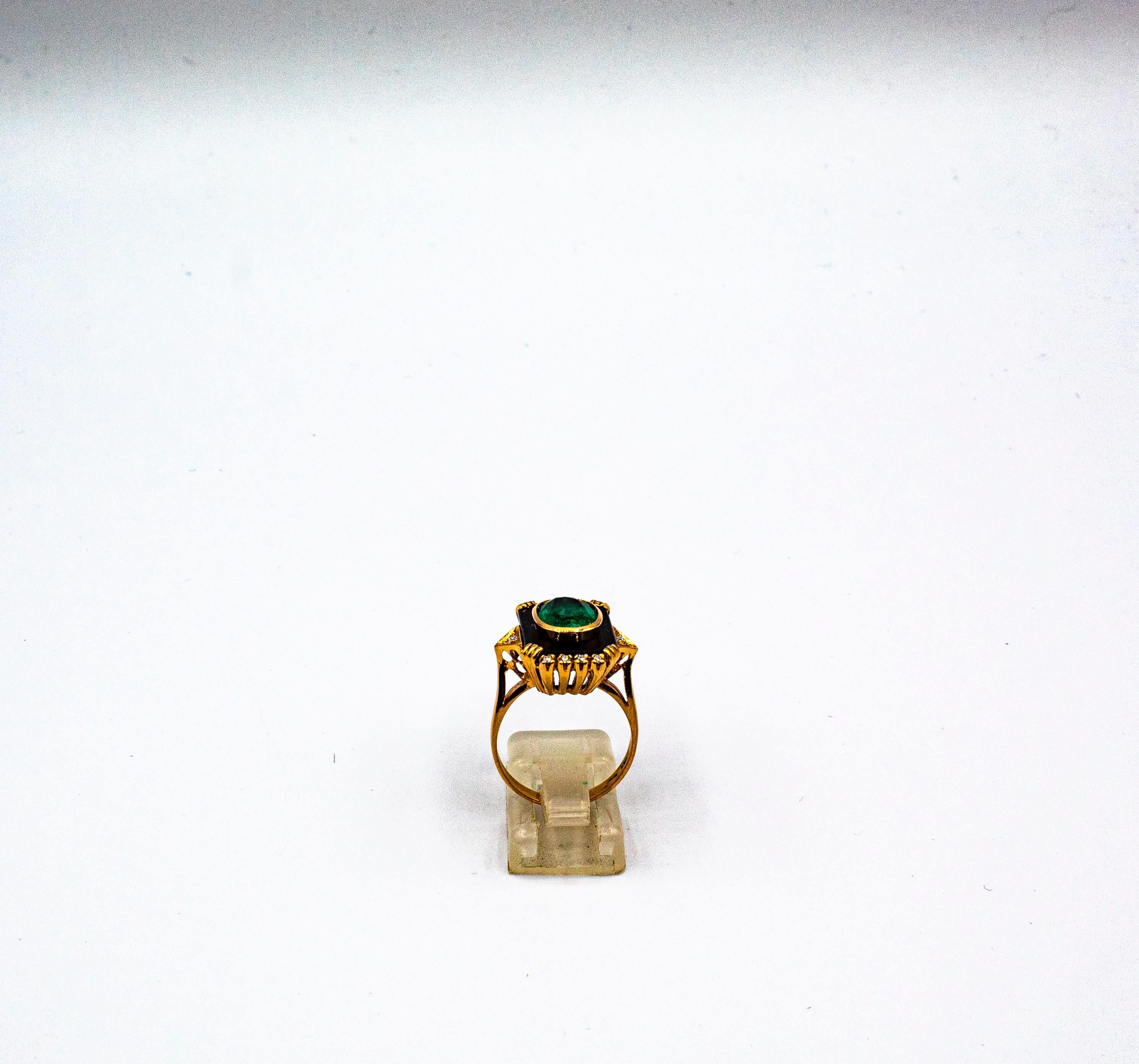 Art Deco Style White Diamond Oval Cut Emerald Onyx Yellow Gold Cocktail Ring 2