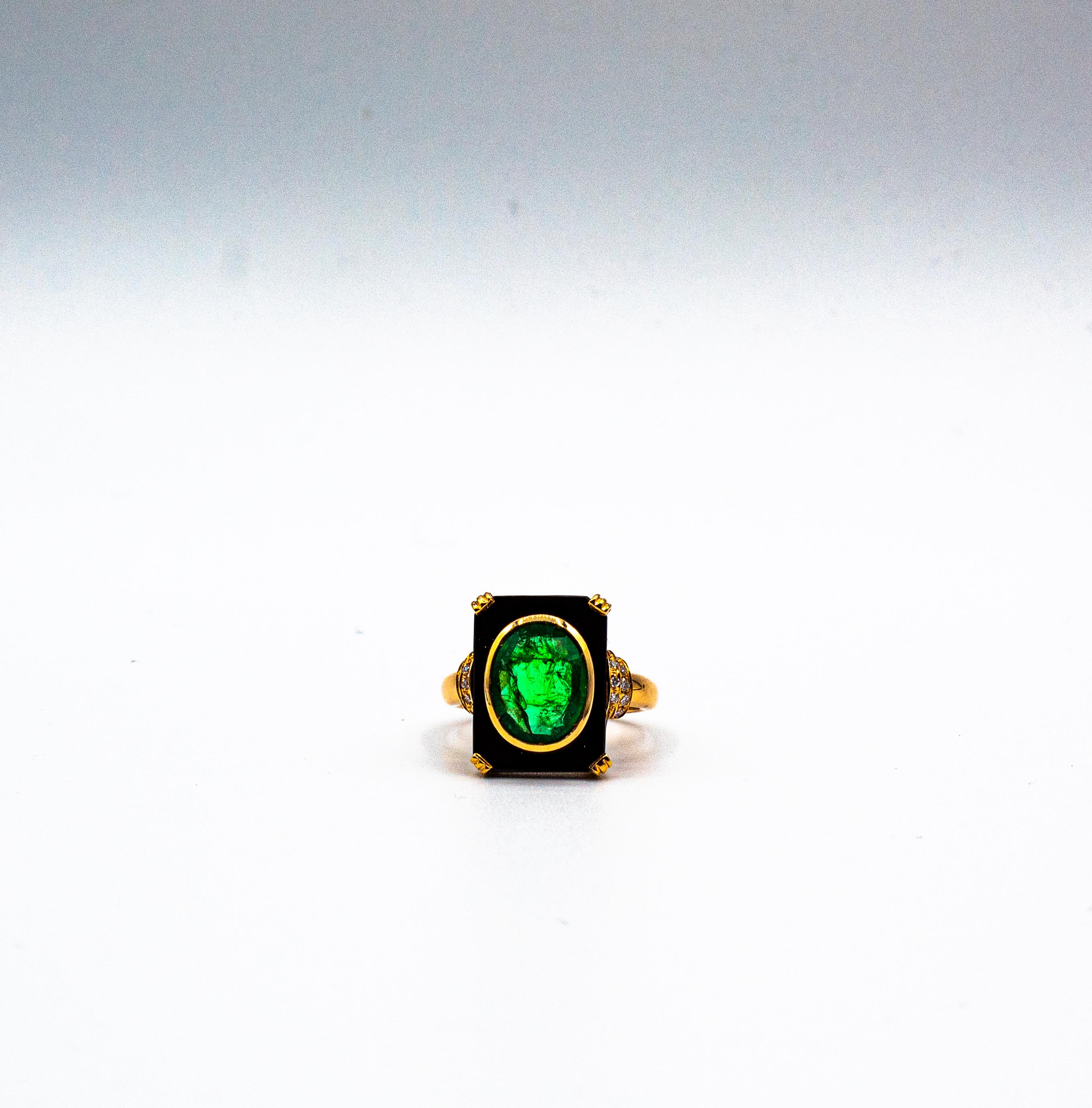 Anello da cocktail in oro giallo con diamante bianco taglio ovale e smeraldo onice in stile Art Deco 2