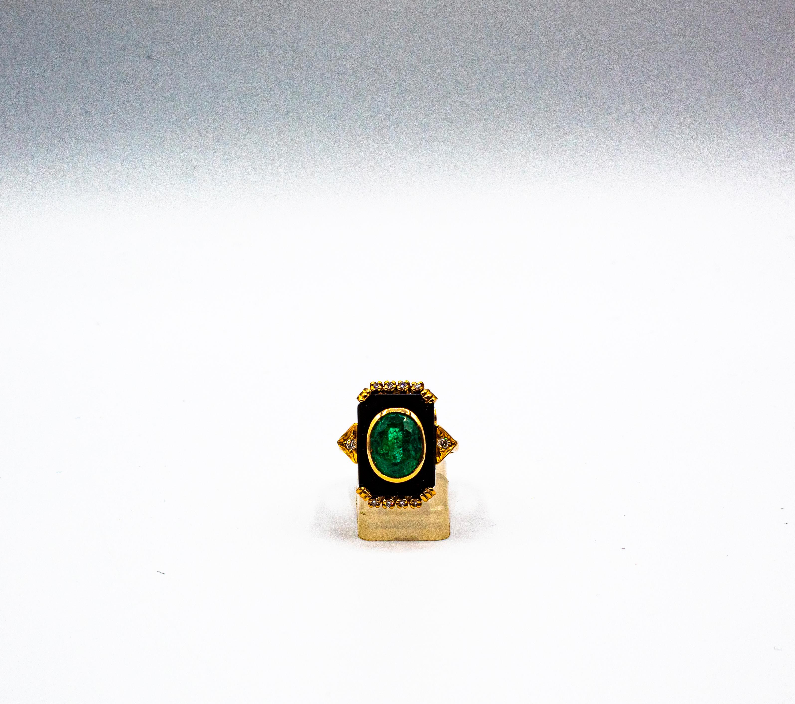Art Deco Style White Diamond Oval Cut Emerald Onyx Yellow Gold Cocktail Ring For Sale 4