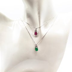 Art Deco Style White Diamond Oval Cut Emerald White Gold Pendant Necklace