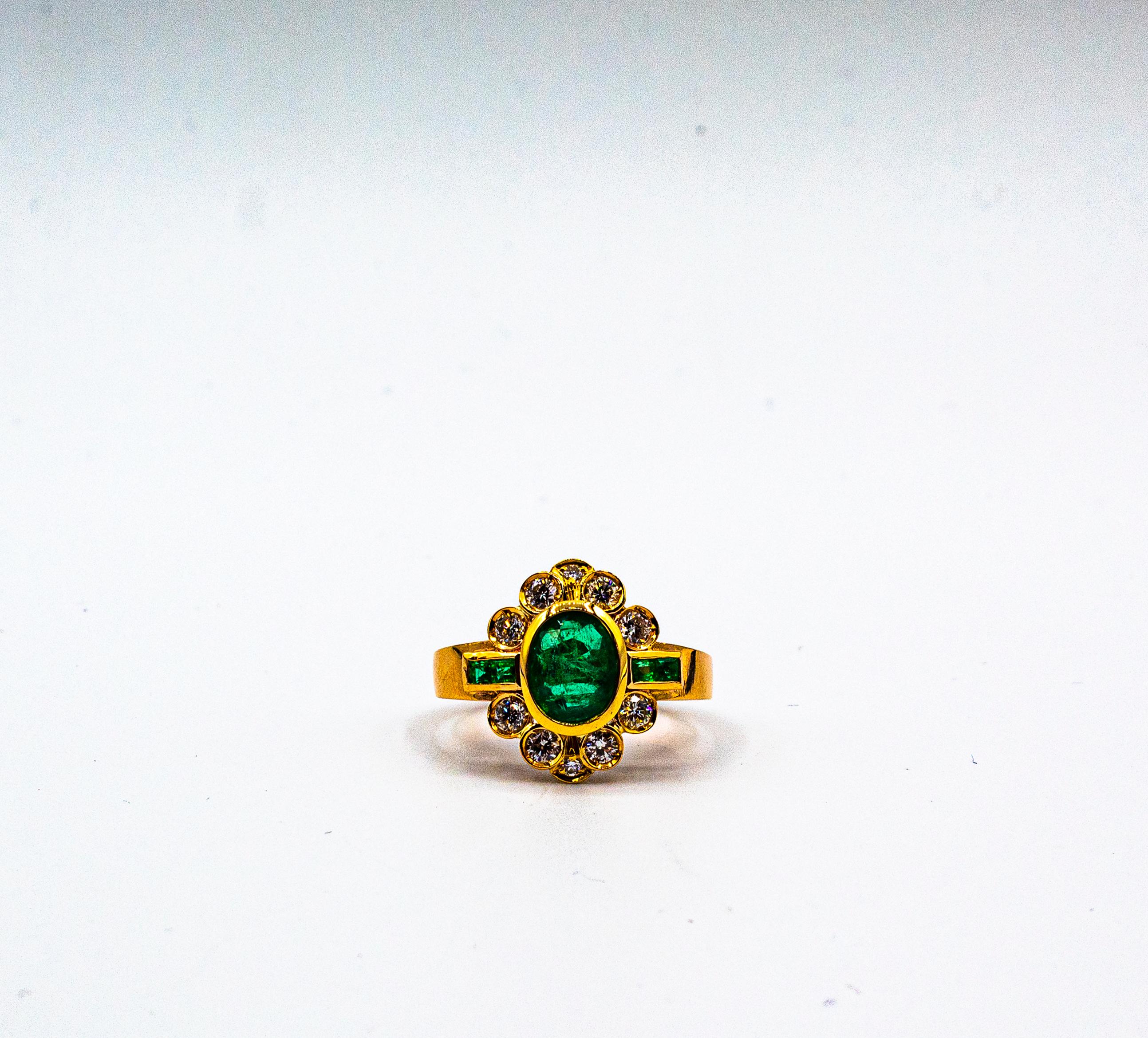Bague de cocktail en or jaune, diamant blanc, taille ovale et émeraude, style Art Déco en vente 4