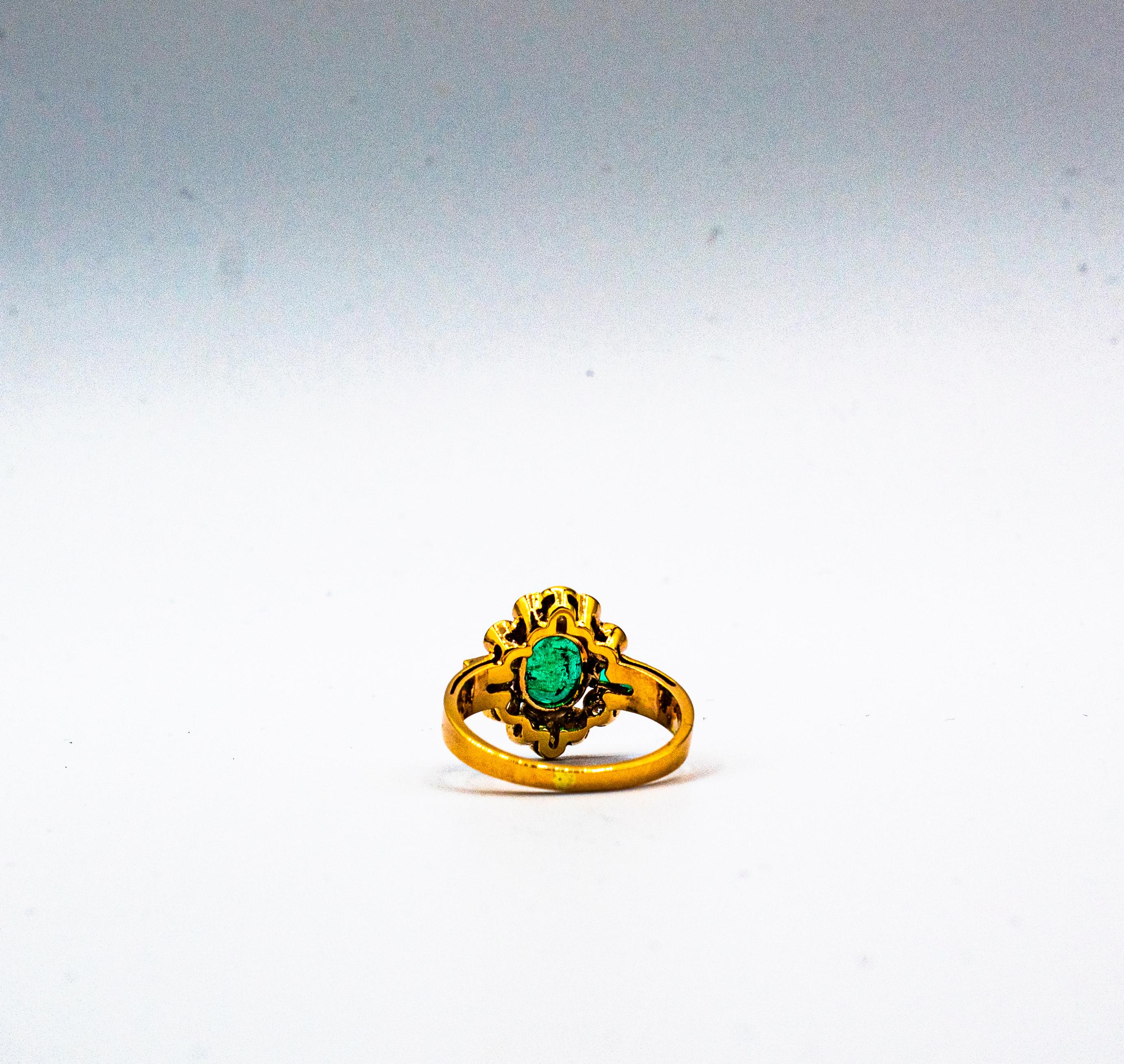 Art Deco Style White Diamond Oval Cut Emerald Yellow Gold Cocktail Ring For Sale 7