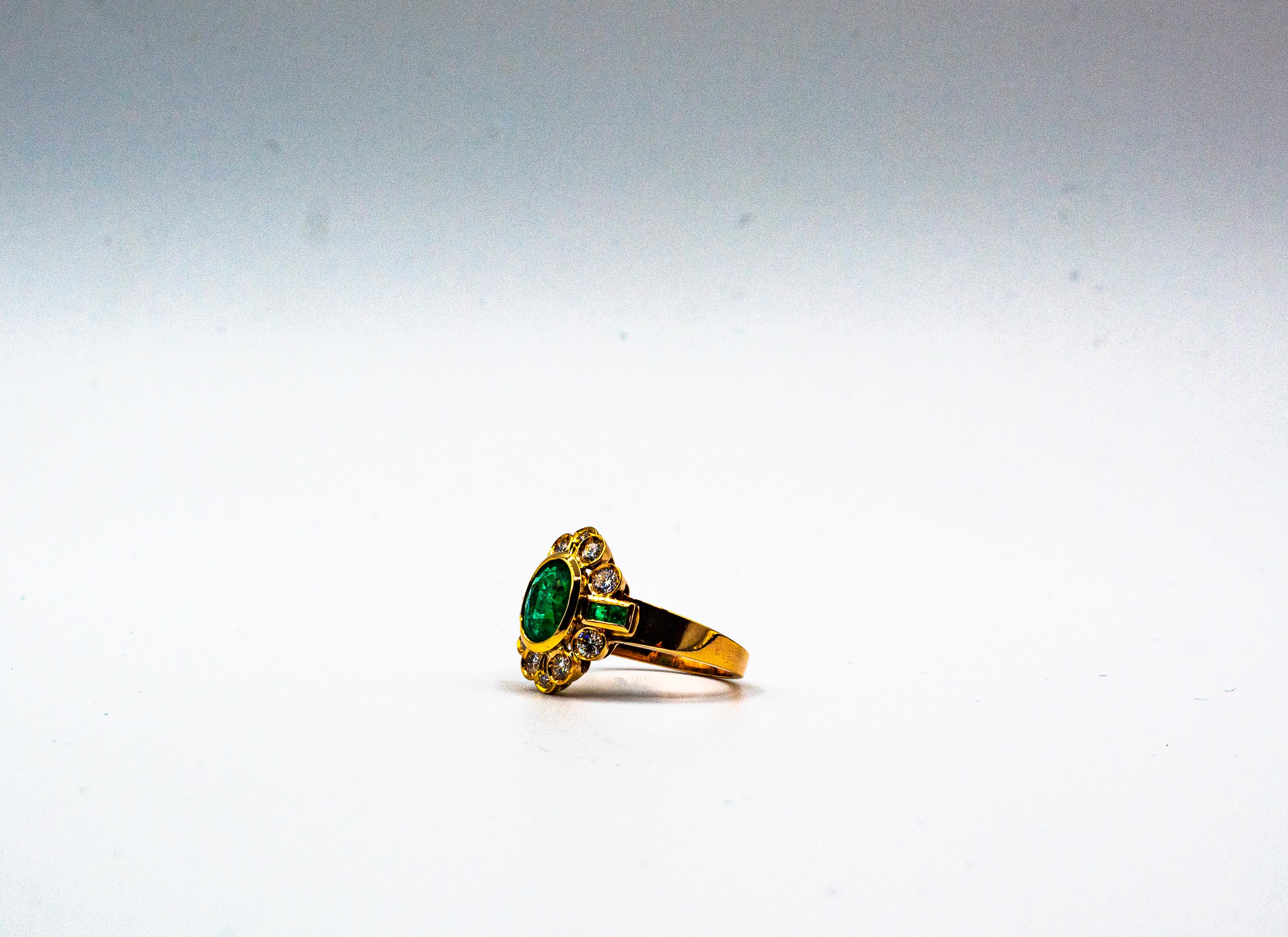 Art Deco Style White Diamond Oval Cut Emerald Yellow Gold Cocktail Ring For Sale 8