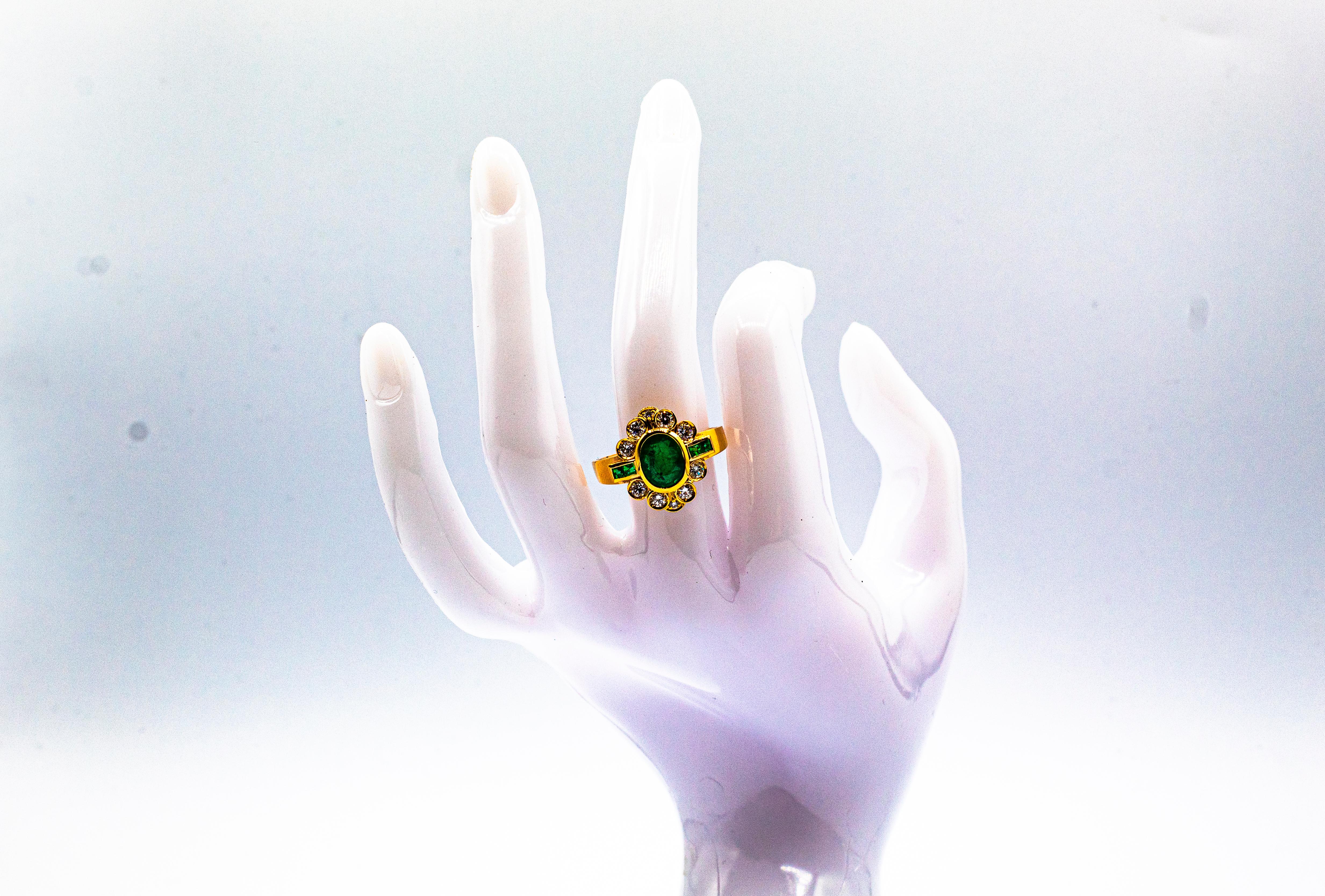 Art Deco Style White Diamond Oval Cut Emerald Yellow Gold Cocktail Ring For Sale 9