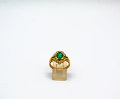 Art Deco Style White Diamond Oval Cut Emerald Yellow Gold Cocktail Ring