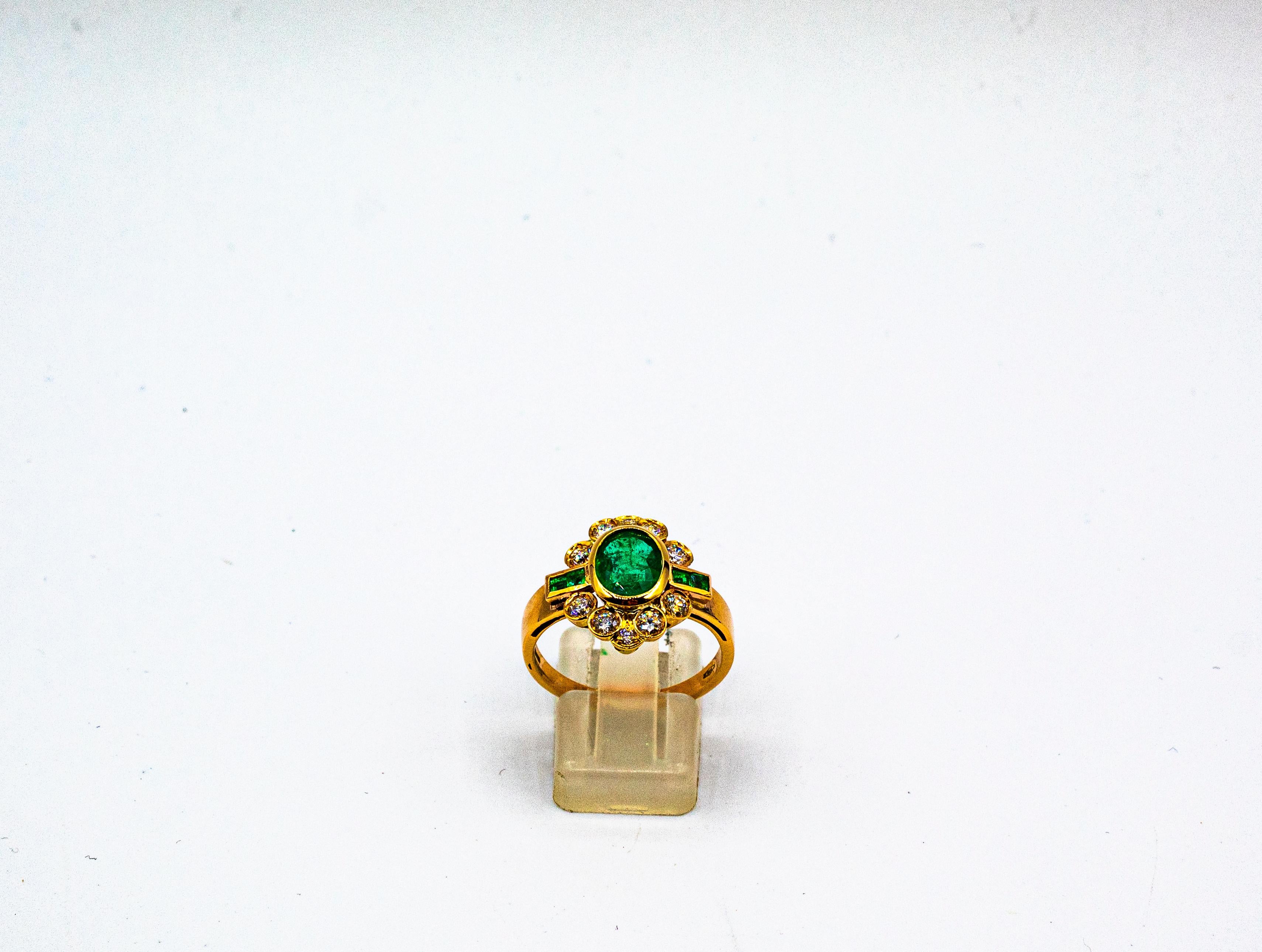 Art déco Bague de cocktail en or jaune, diamant blanc, taille ovale et émeraude, style Art Déco en vente