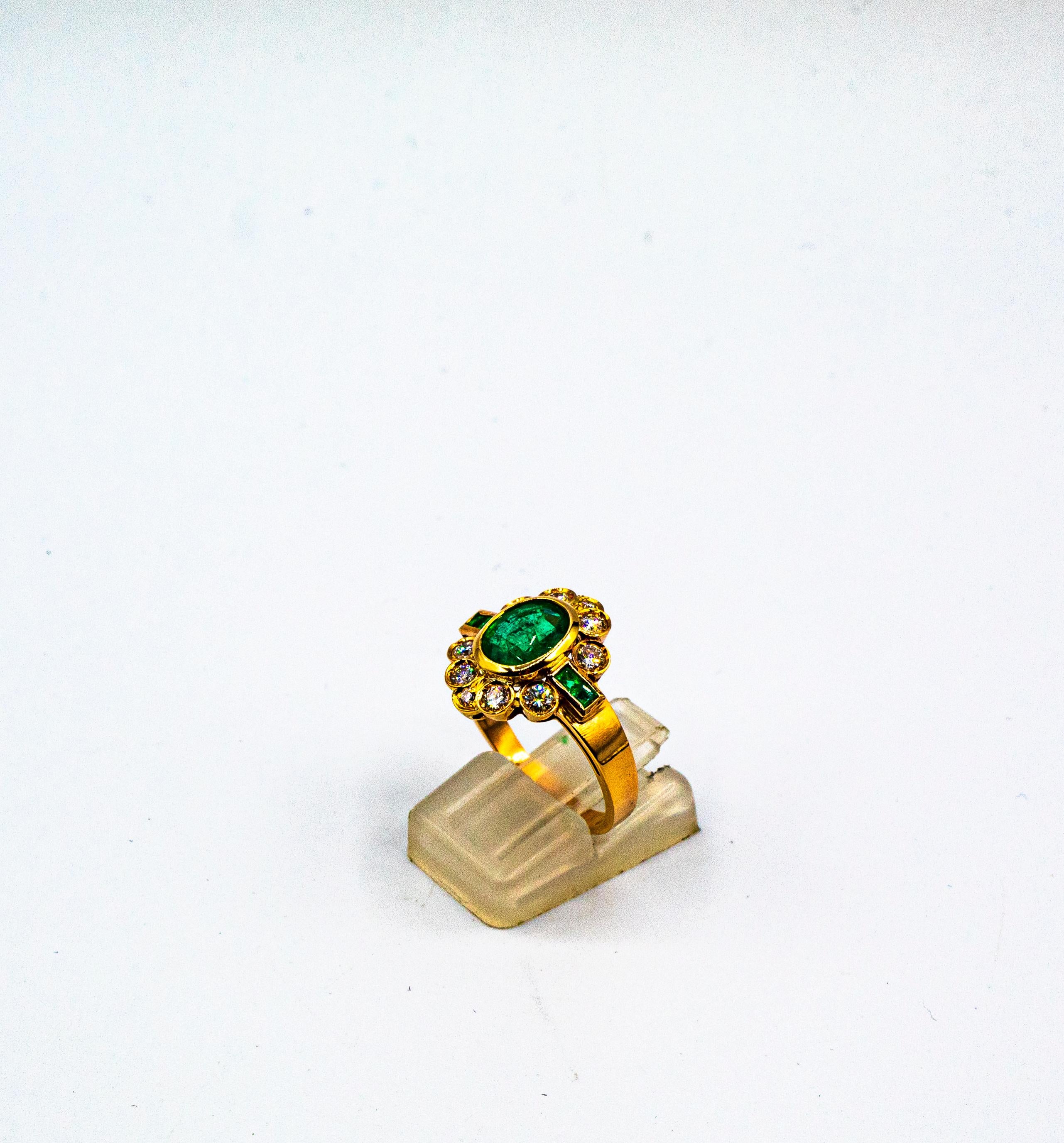 Women's or Men's Art Deco Style White Diamond Oval Cut Emerald Yellow Gold Cocktail Ring For Sale