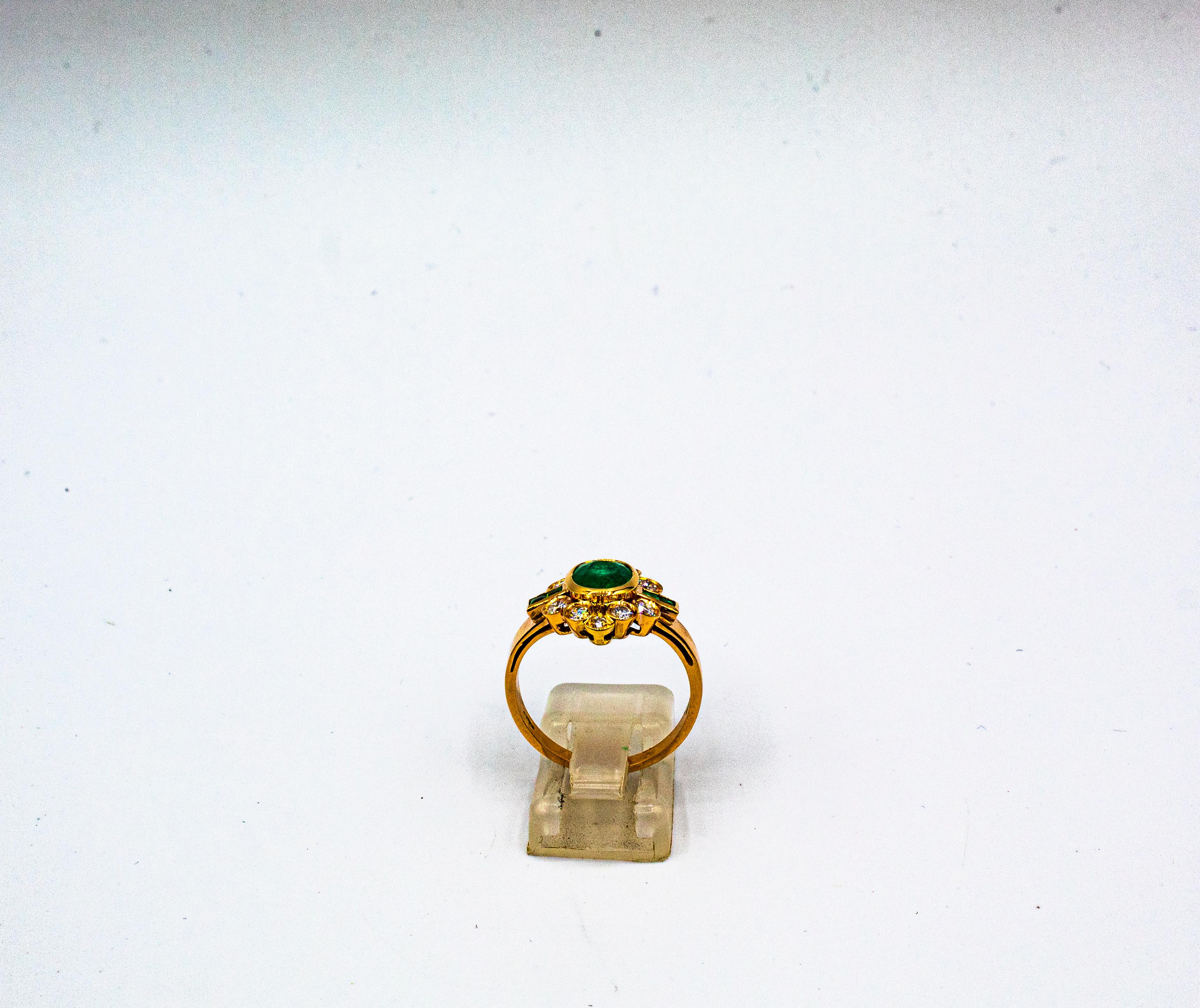 Art Deco Style White Diamond Oval Cut Emerald Yellow Gold Cocktail Ring For Sale 1