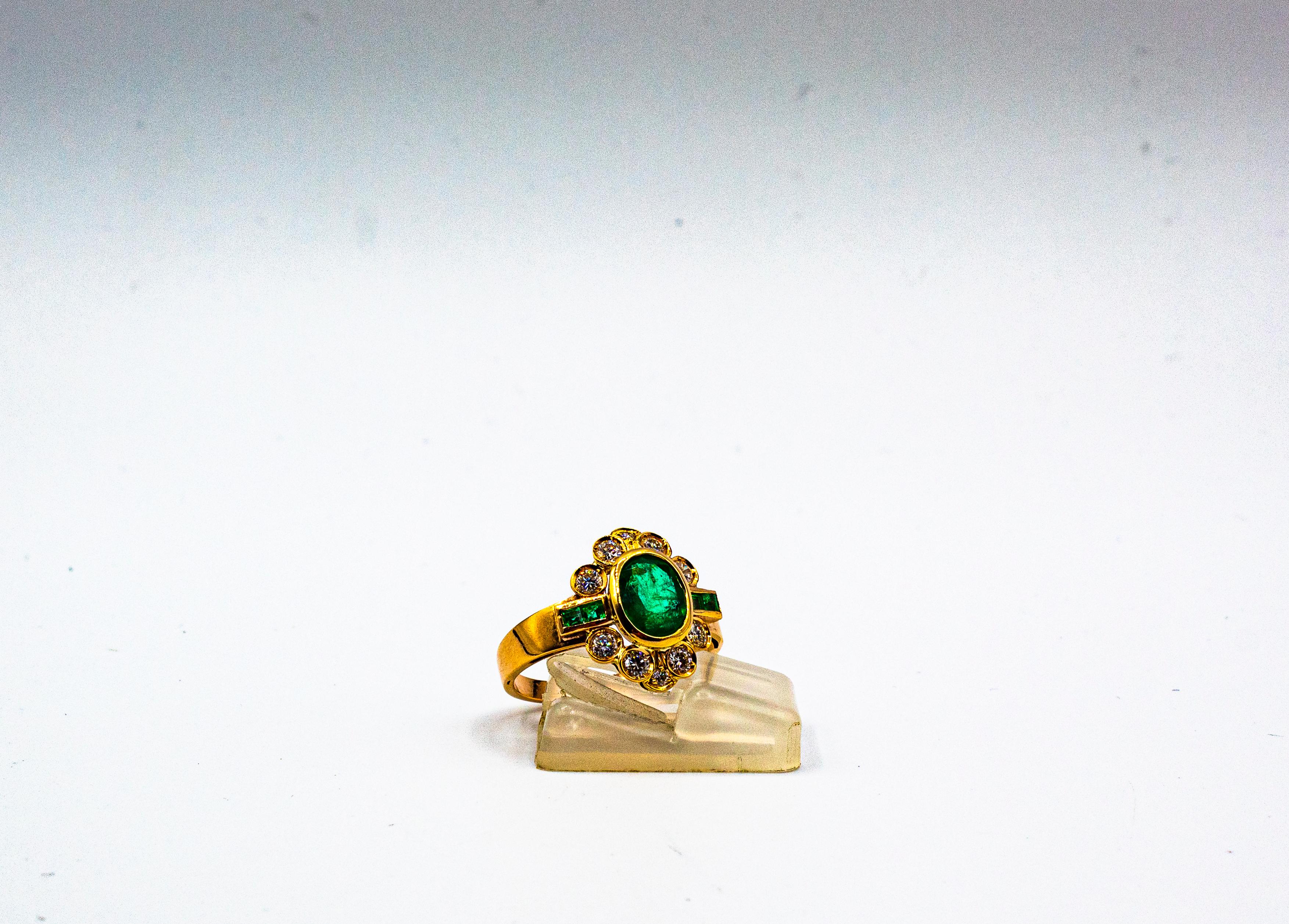 Art Deco Style White Diamond Oval Cut Emerald Yellow Gold Cocktail Ring For Sale 3