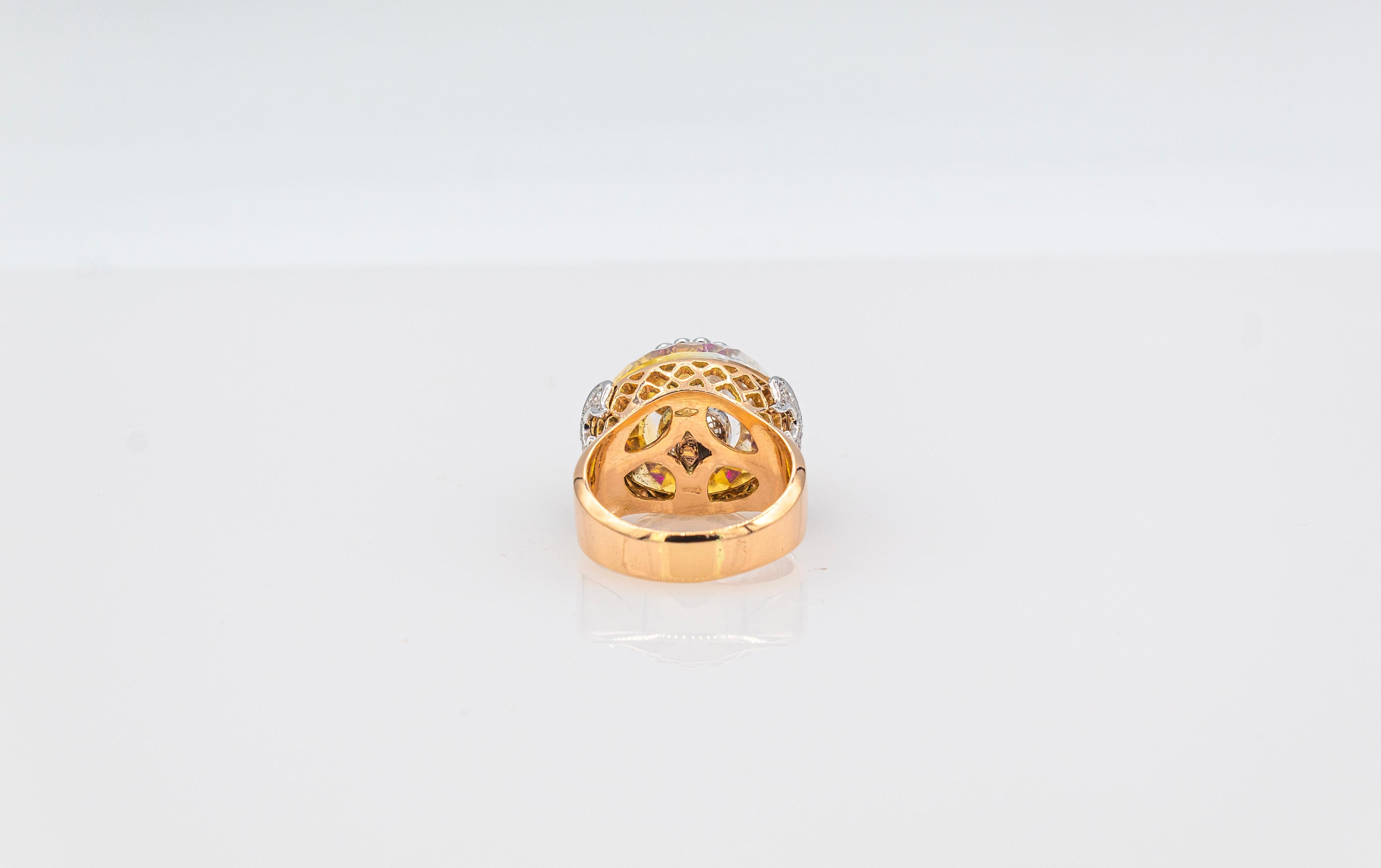 Anillo de Cóctel de Oro Rosado Estilo Art Déco Diamante Blanco de Corte Ovalado Rubí Citrino en venta 4