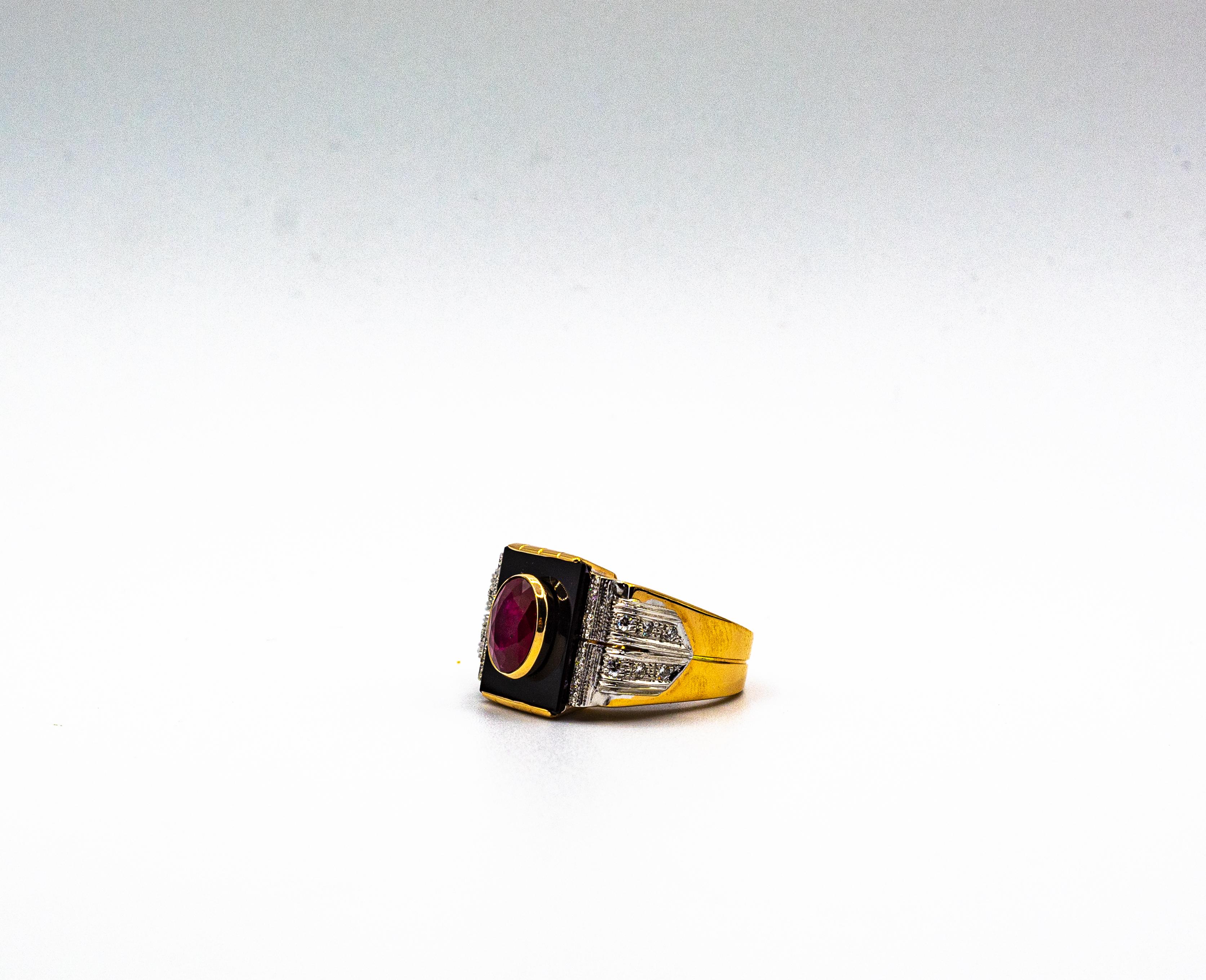 Art Deco Style White Diamond Oval Cut Ruby Onyx Yellow Gold Cocktail Ring For Sale 5