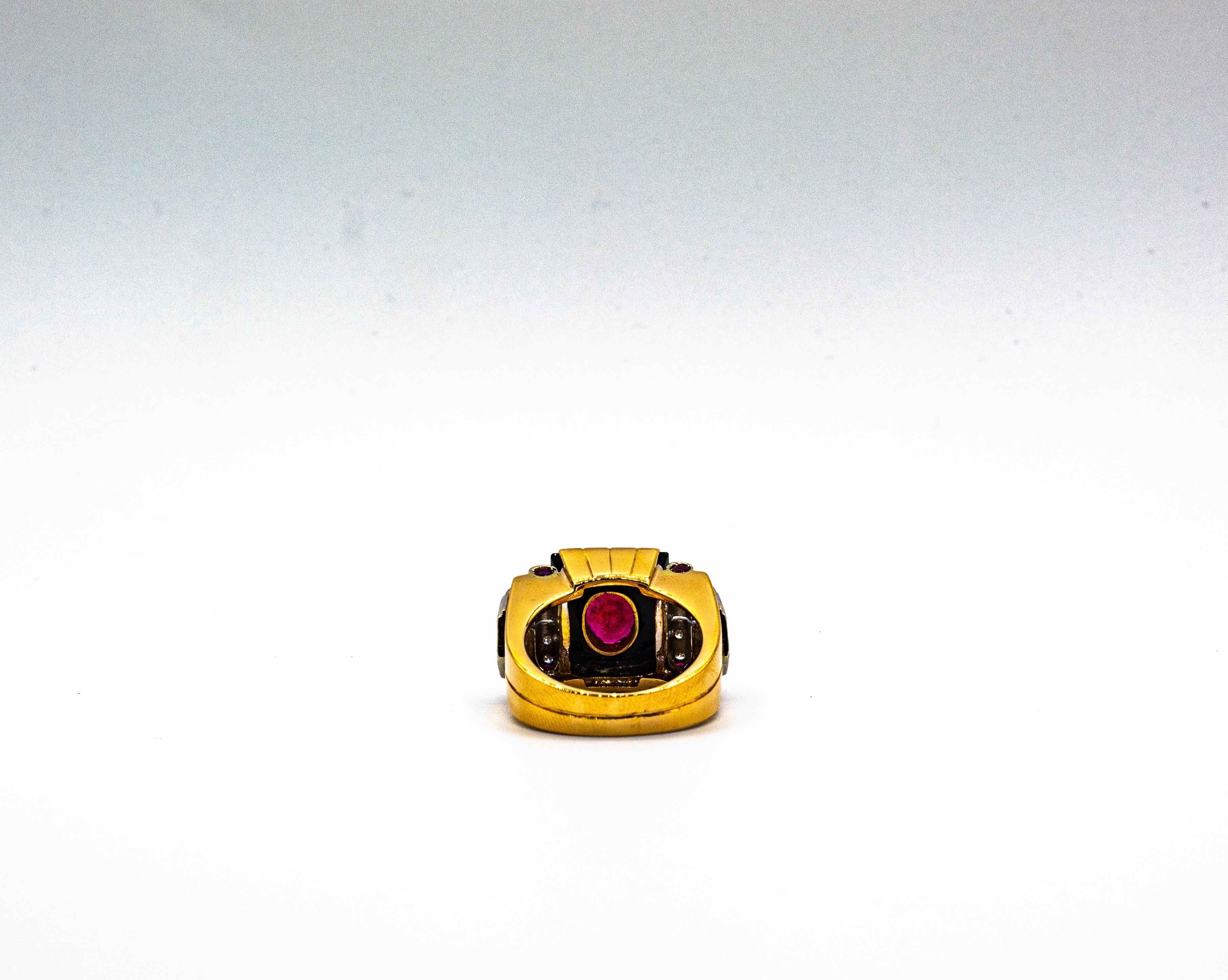 Art Deco Style White Diamond Oval Cut Ruby Onyx Yellow Gold Cocktail Ring For Sale 6